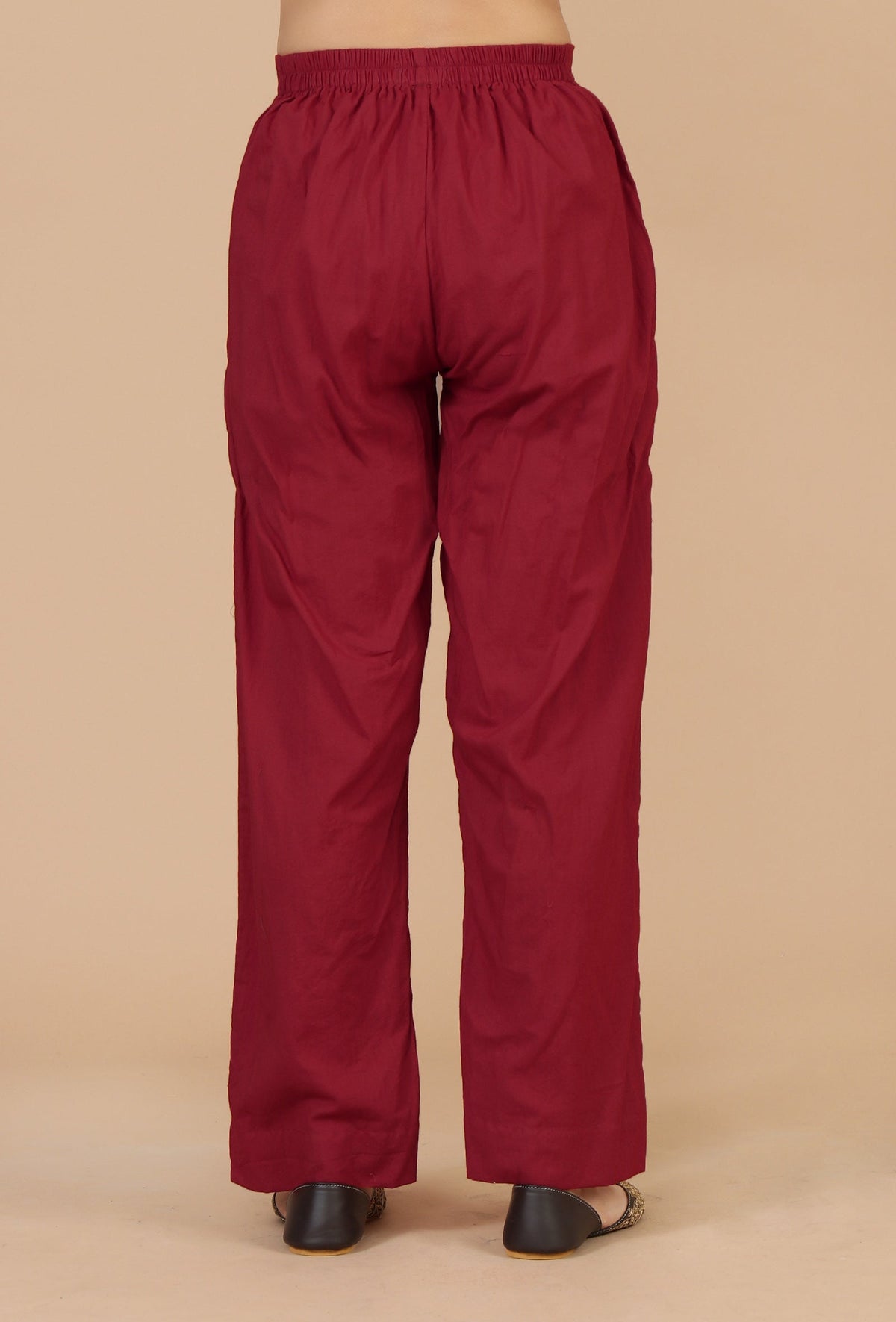 Set of 2: Maroon Printed Gathered Kurta with Lace Detail & Solid Maroon Cotton Pants クルタ S・パンツ XXXL