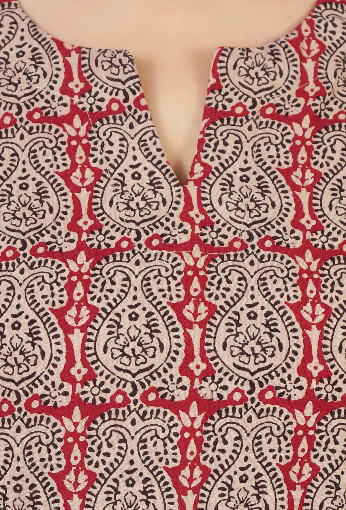 Red Printed Gathered Kurta with Lace Detail サイズ XS