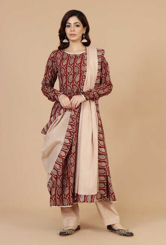 Solid Cotton Dupatta with Baagh Print Border