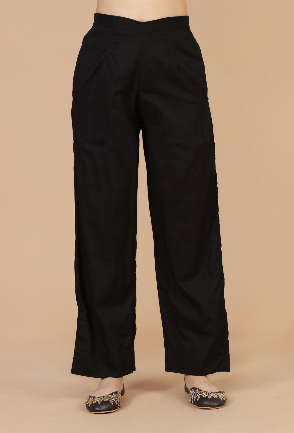 Set of 2: Black Rayon Polka Printed Tiered Dress with Solid Cotton Pants ドレス XS・パンツ XXL