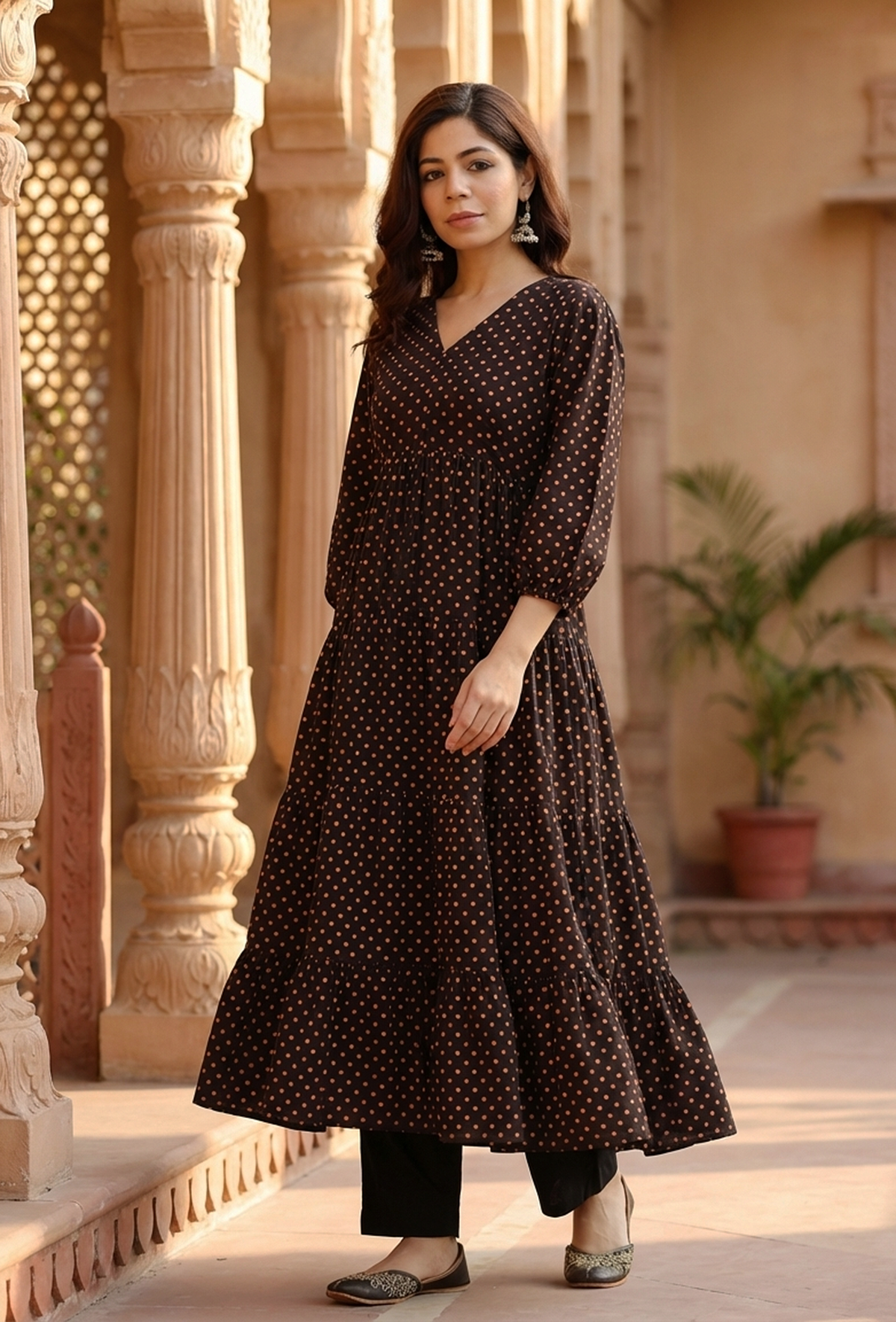 Black Rayon Polka Printed Tiered Dress サイズ XS