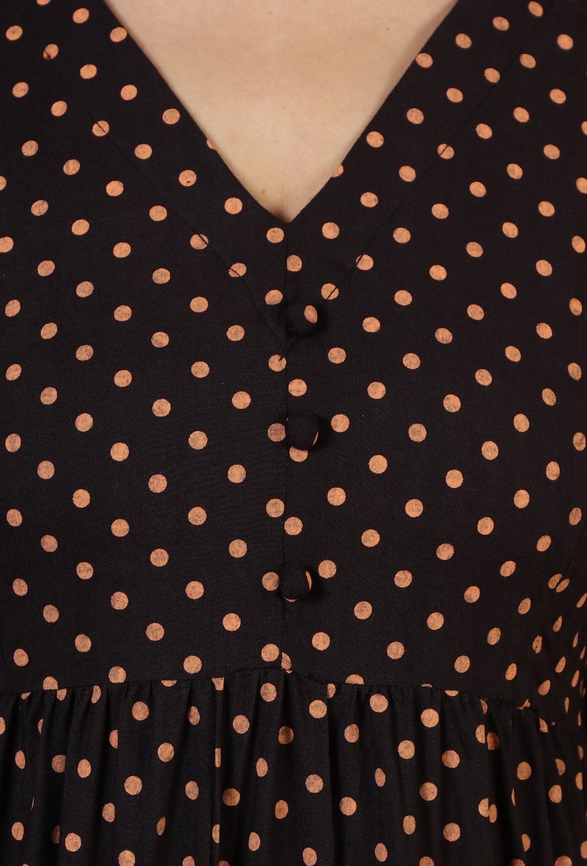 Black Rayon Polka Printed Tiered Dress サイズ L
