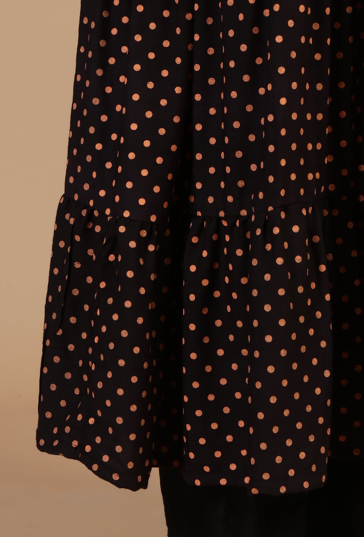 Black Rayon Polka Printed Tiered Dress サイズ M