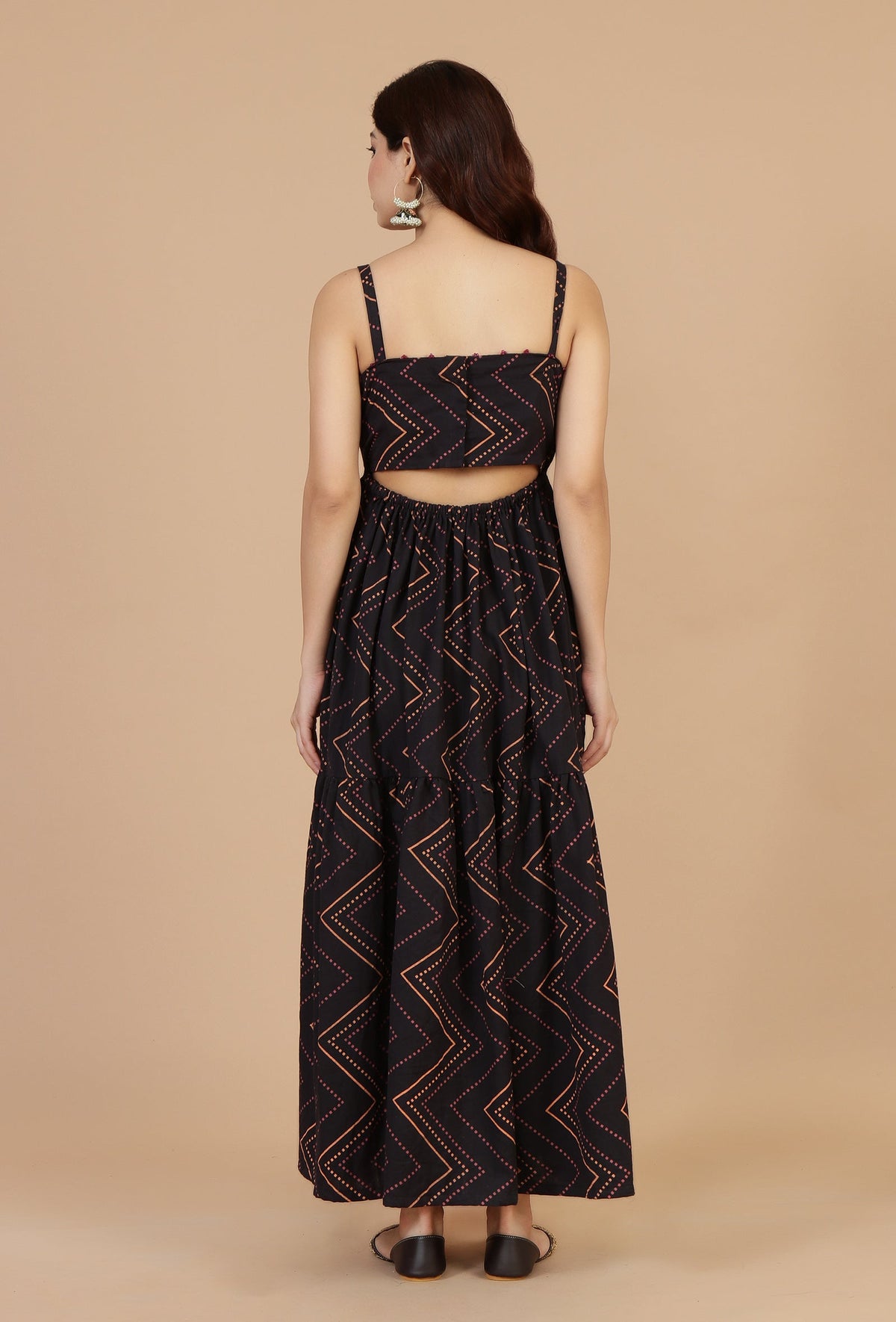 Noor Black Zigzag Printed Cotton Strappy Dress サイズ XXXL