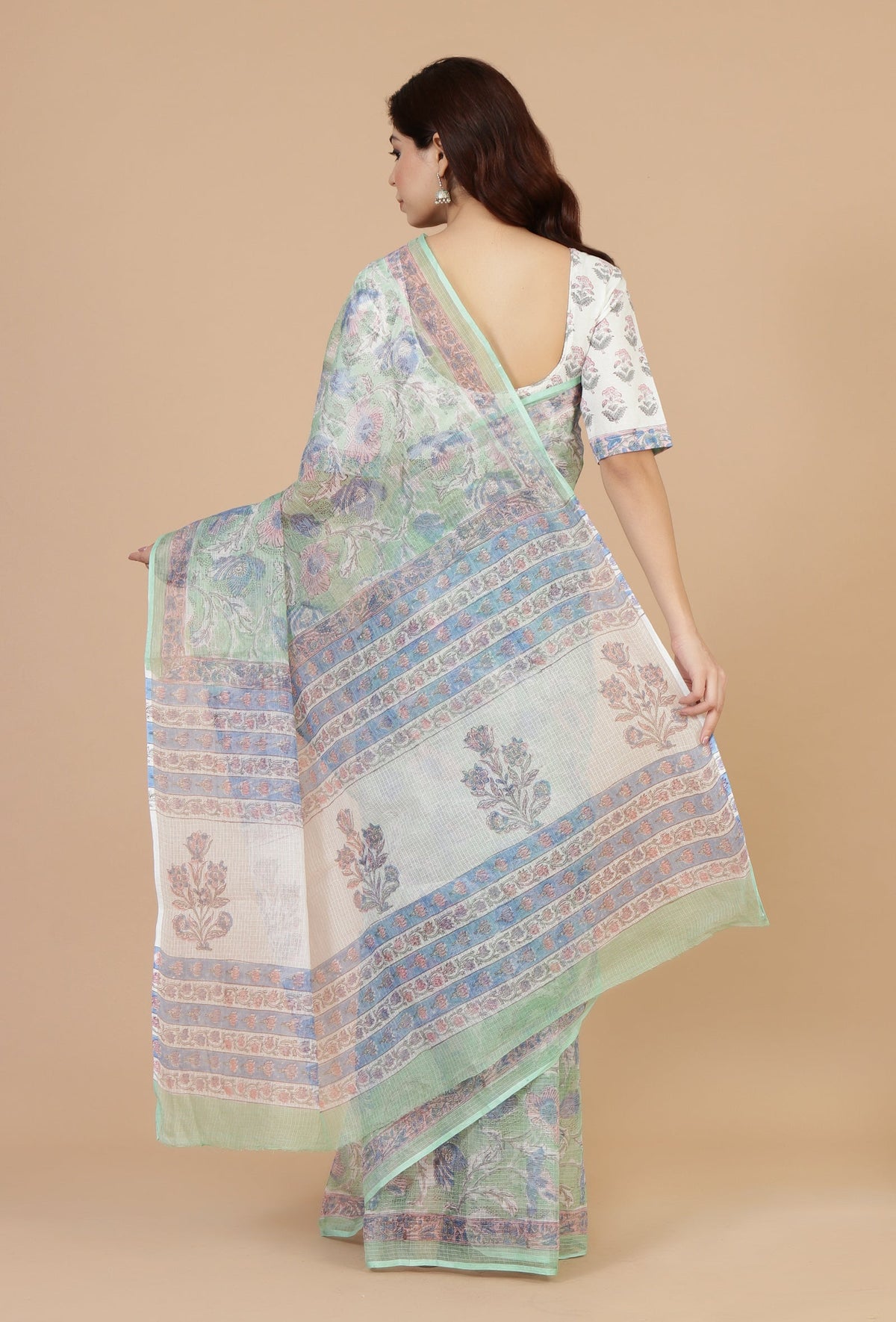 Floral Mint Kota Doriya Saree Without Blouse