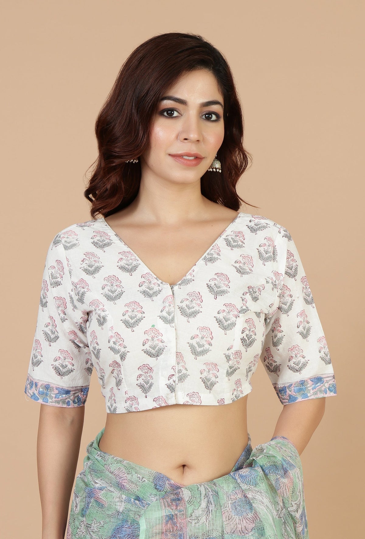 Floral Mint Kota Doriya Saree Without Blouse