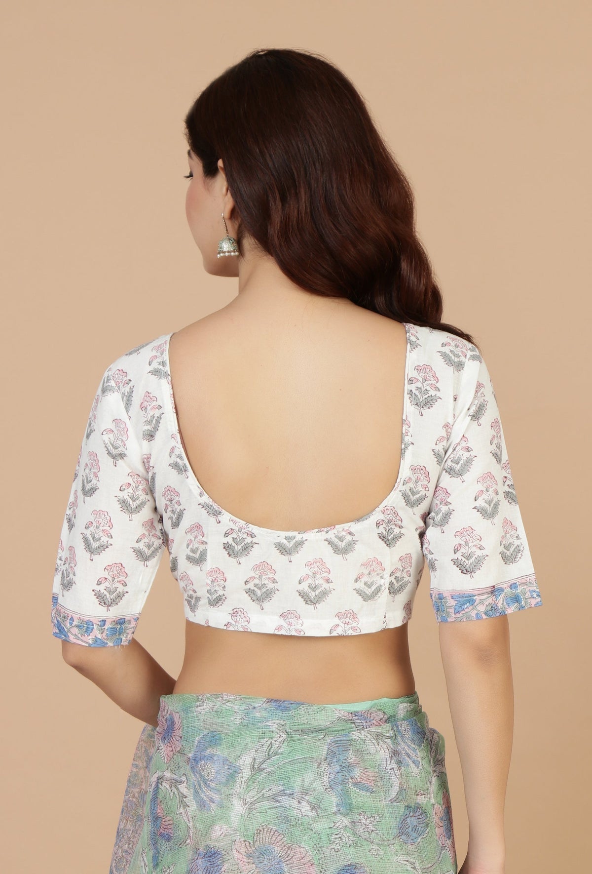 Floral Mint Kota Doriya Saree Without Blouse
