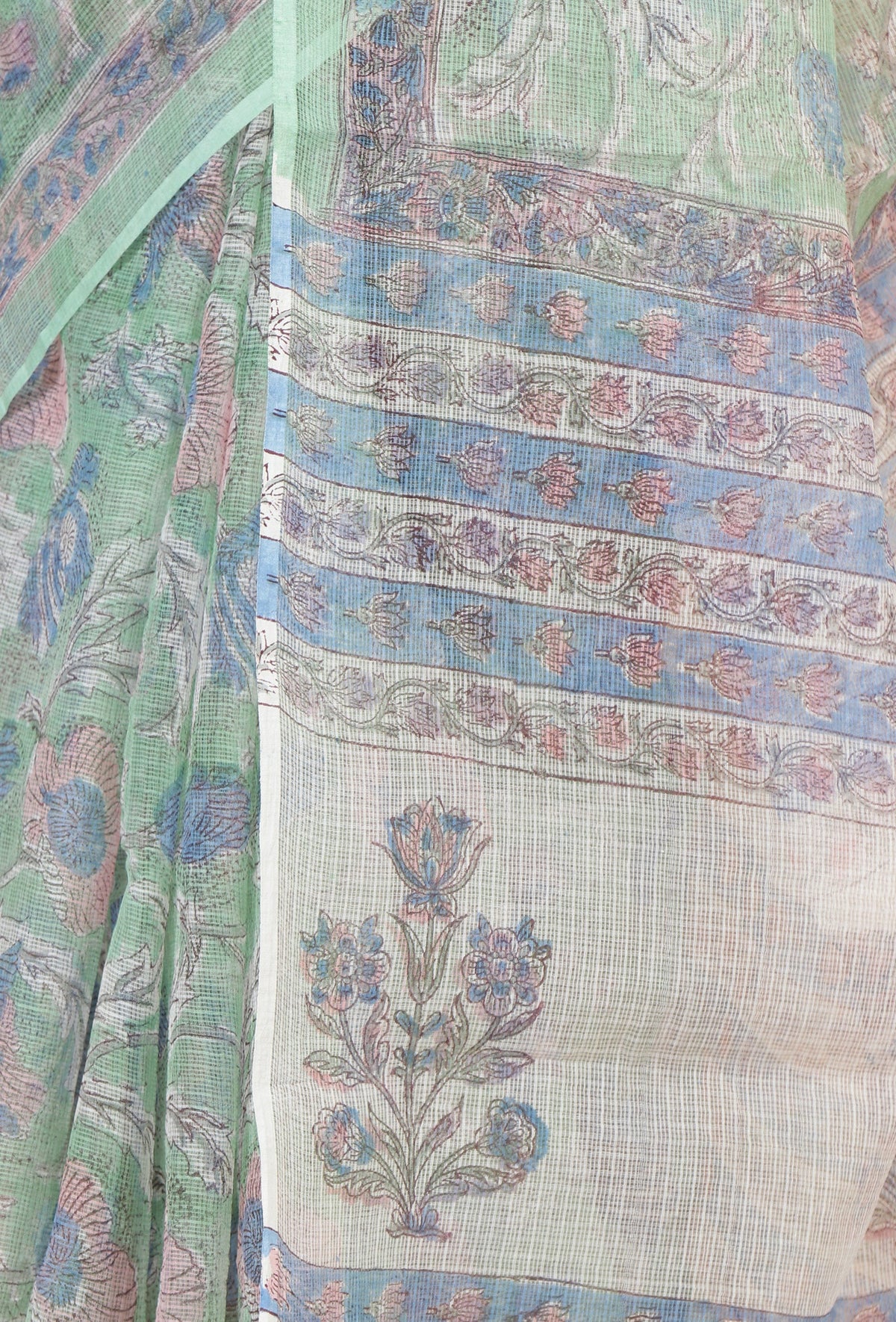 Floral Mint Kota Doriya Saree Without Blouse