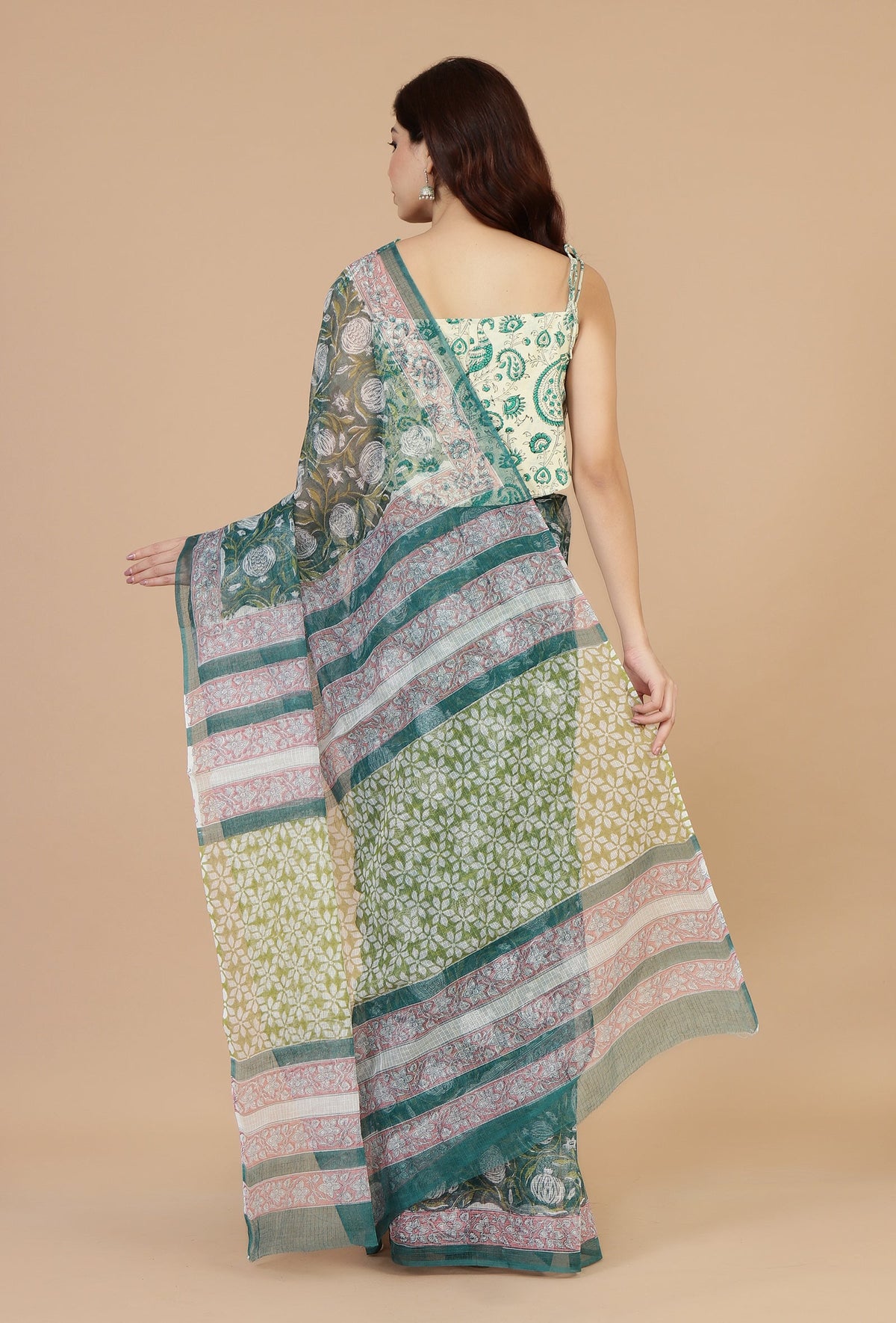 Botanical Green Kota Doriya Saree Without Blouse