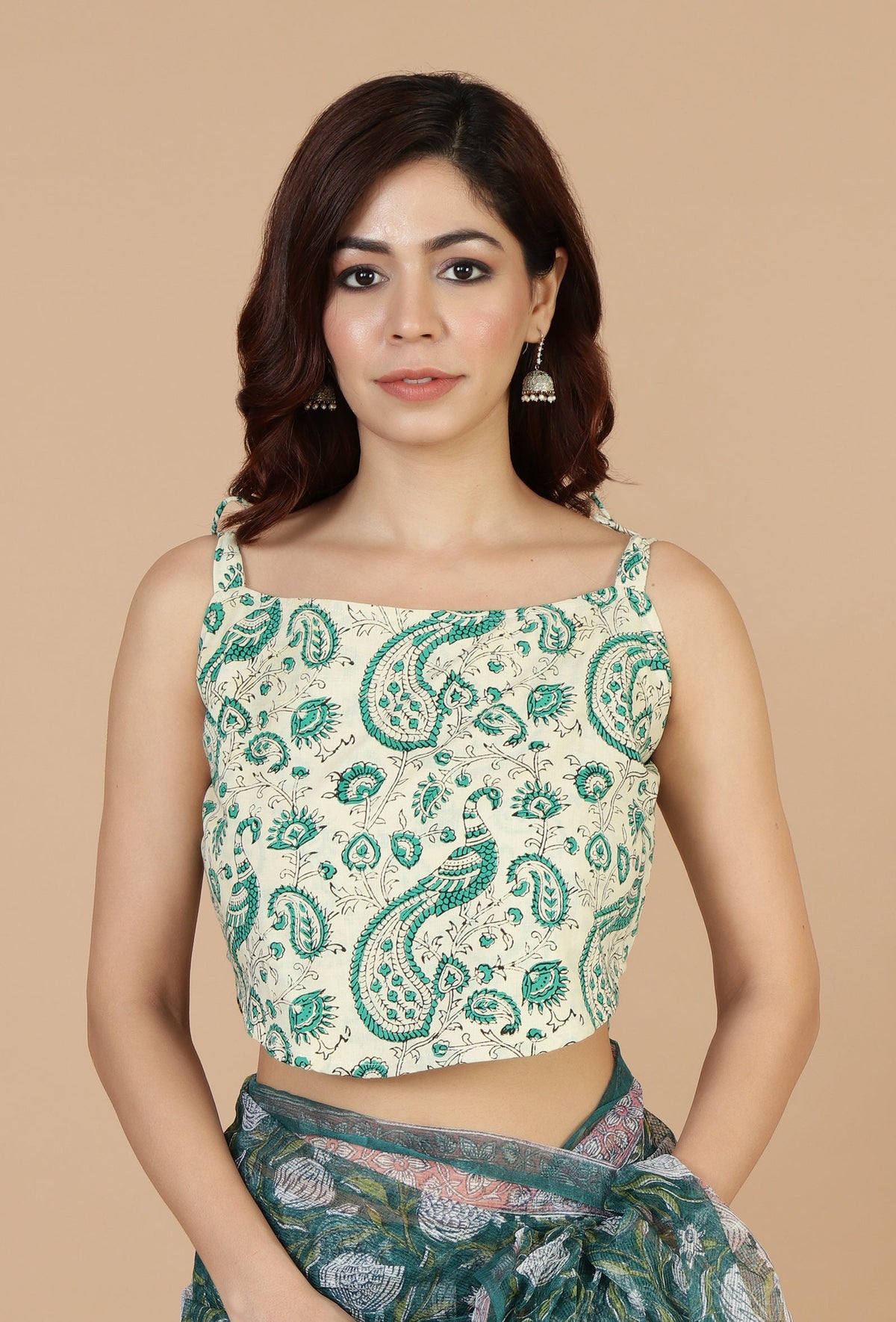 Botanical Green Kota Doriya Saree Without Blouse