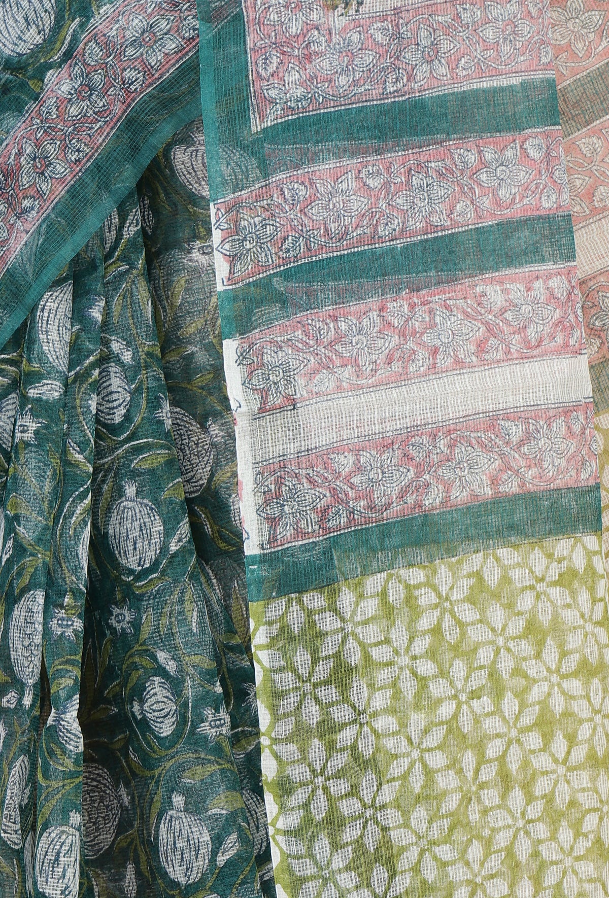 Botanical Green Kota Doriya Saree Without Blouse