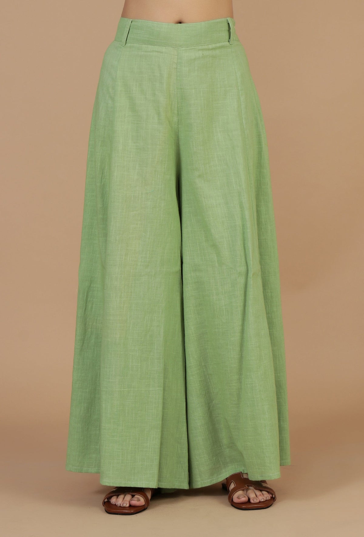 Set of 2: Light Green Sleeveless Shirt Kurta & Flared Palazzo Pants クルタ S・パラッツォ XS