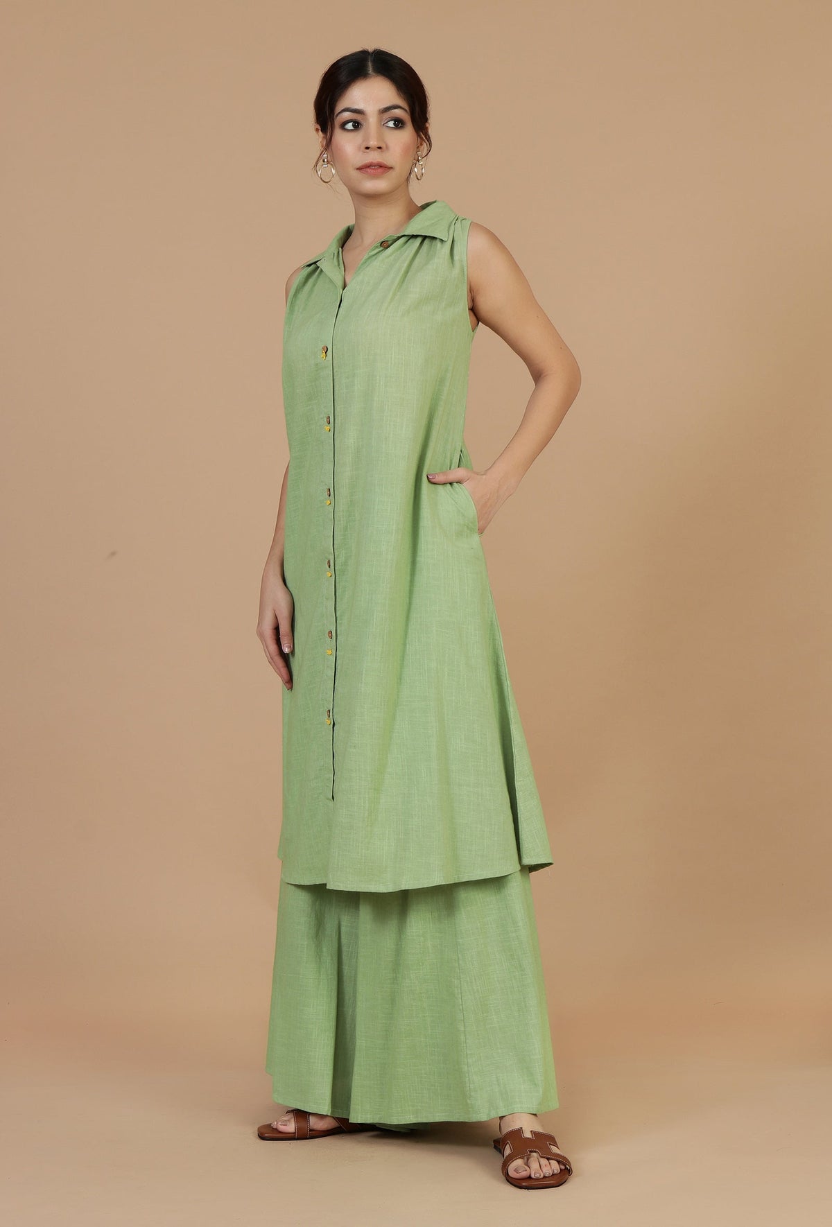 Light Green Sleeveless Shirt Kurta サイズ S