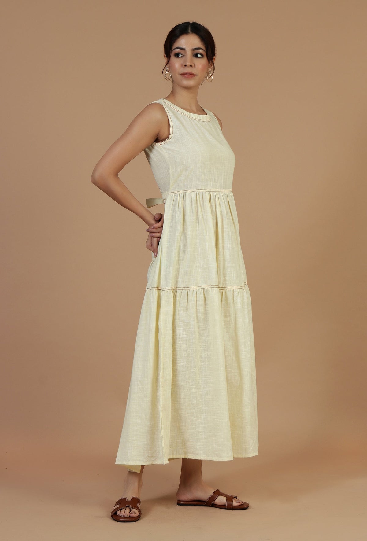Butter Cream Sleeveless Tiered Cotton Dress サイズ XS