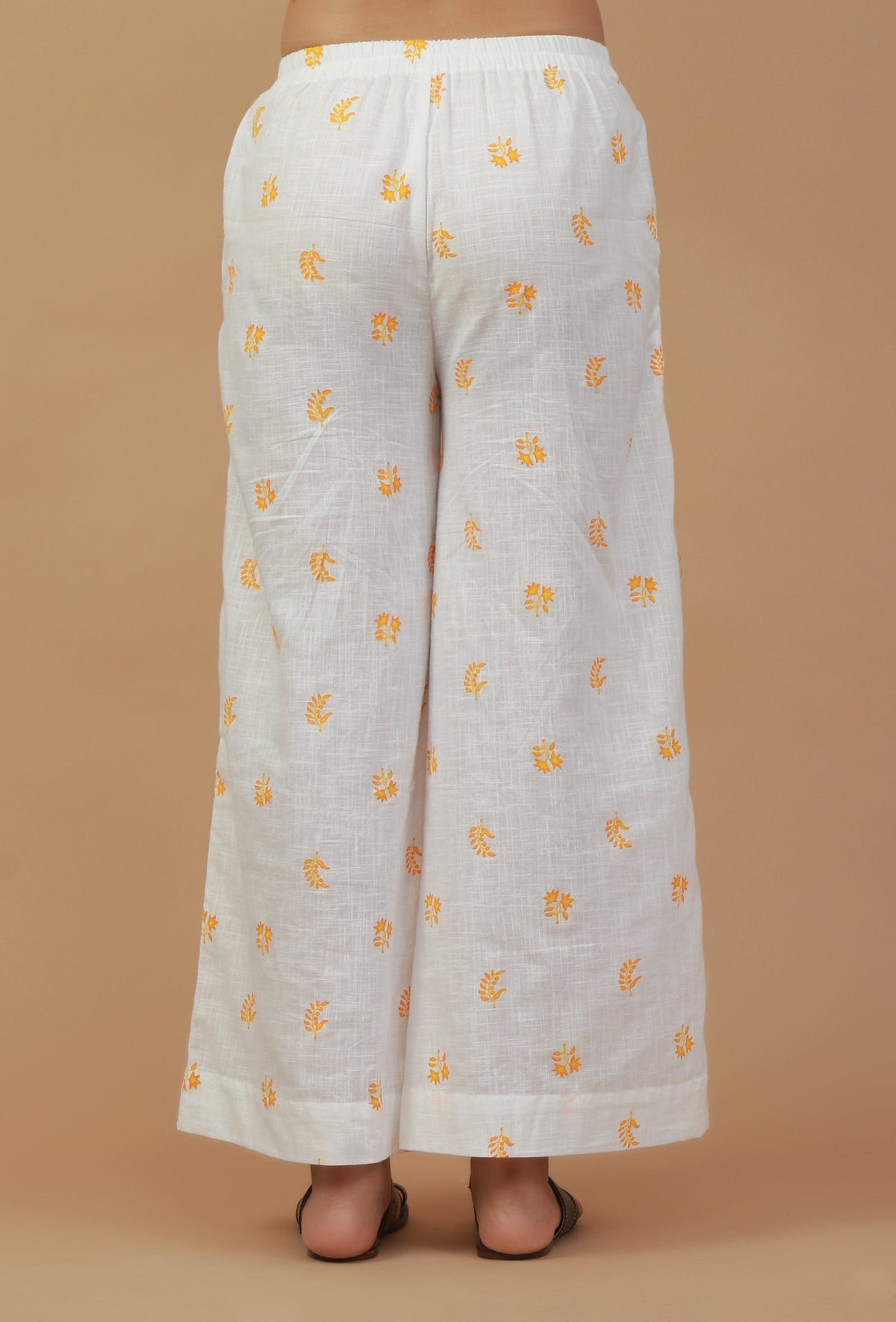 Set of 2: White & Peach Handblock Printed Sleeveless Kurta with Palazzo クルタ XXXL・パラッツォ XL