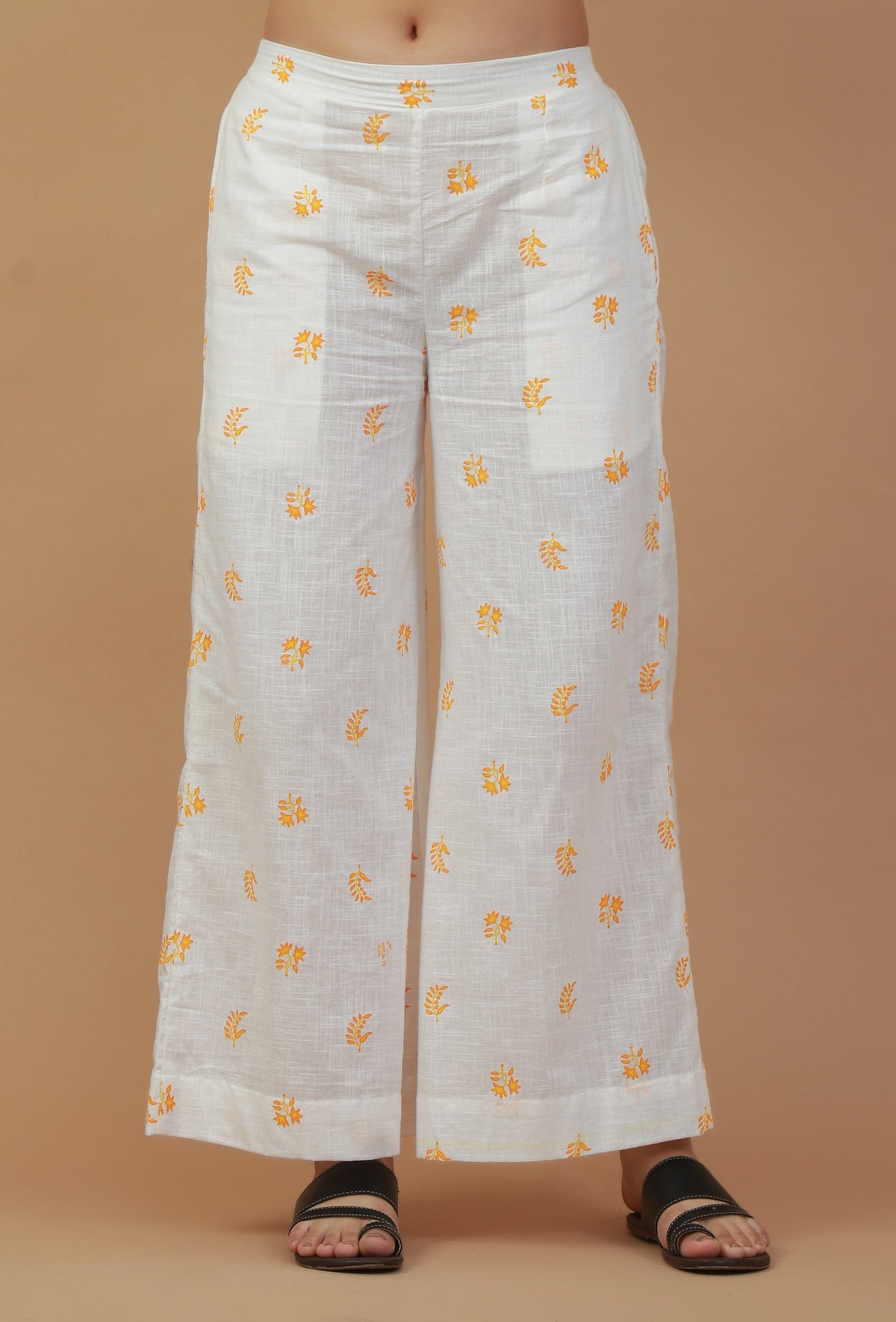 White Handblock Printed Cotton Palazzo サイズ S