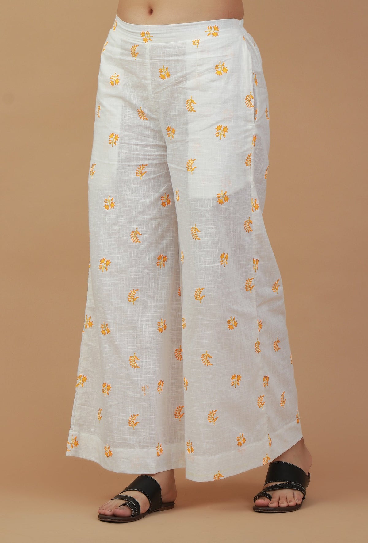White Handblock Printed Cotton Palazzo サイズ M