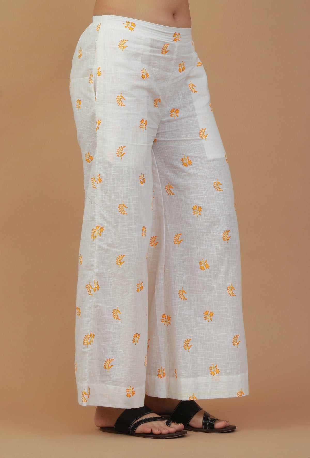 White Handblock Printed Cotton Palazzo サイズ XL