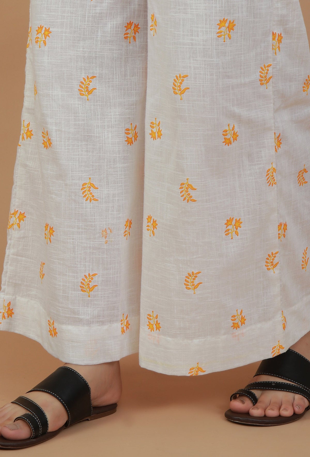 White Handblock Printed Cotton Palazzo サイズ L
