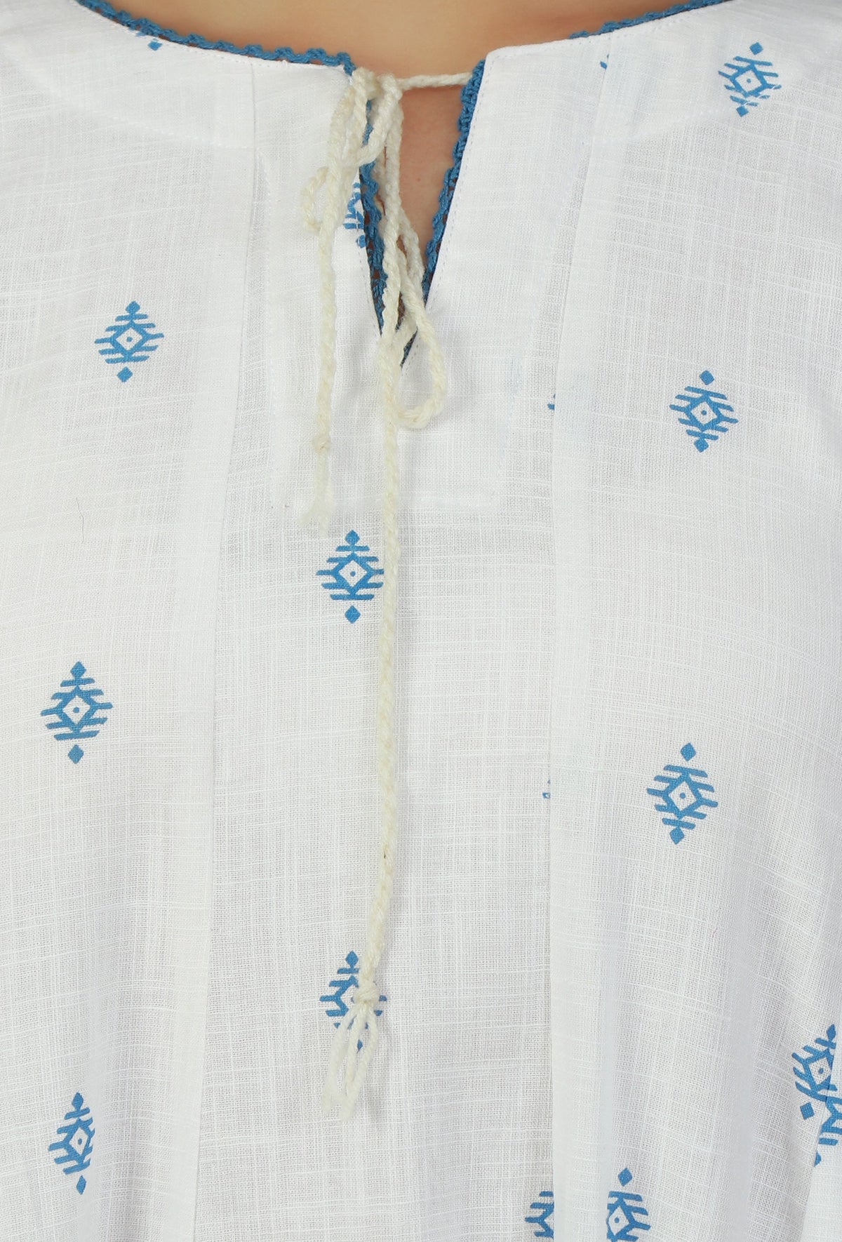 Handblock Printed White & Blue Cotton Kurta サイズ S