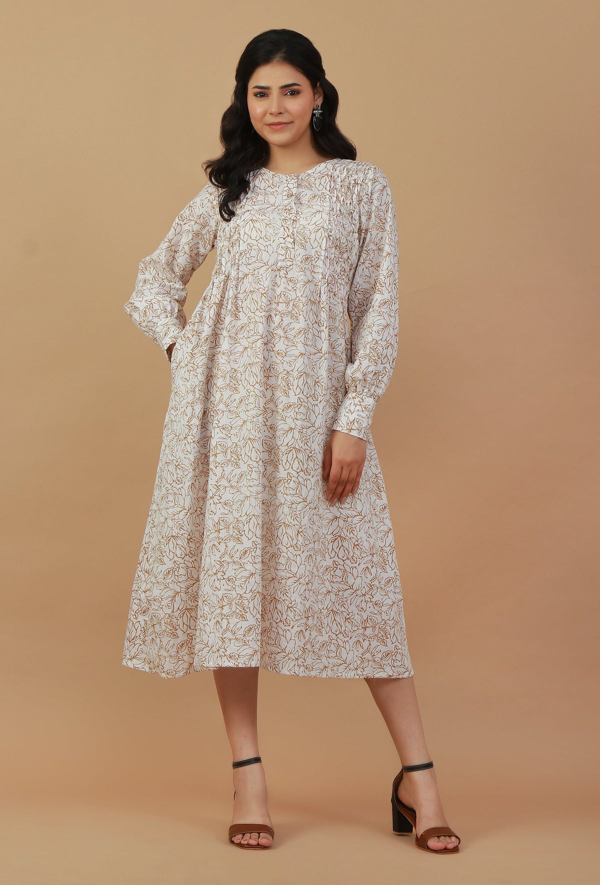 Floral Printed Long A-line Dress サイズ S
