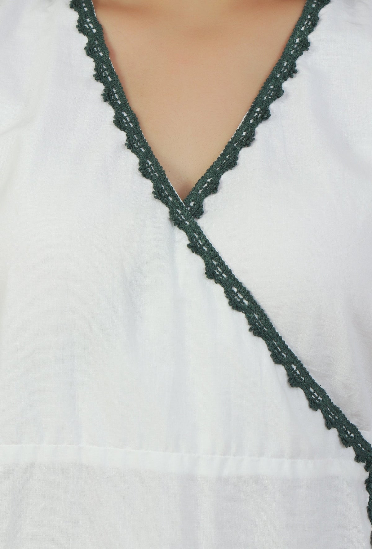 Set of 2: White & Green Block Printed Wrap Kurta with White Cotton Pants クルタ XL・パンツ L