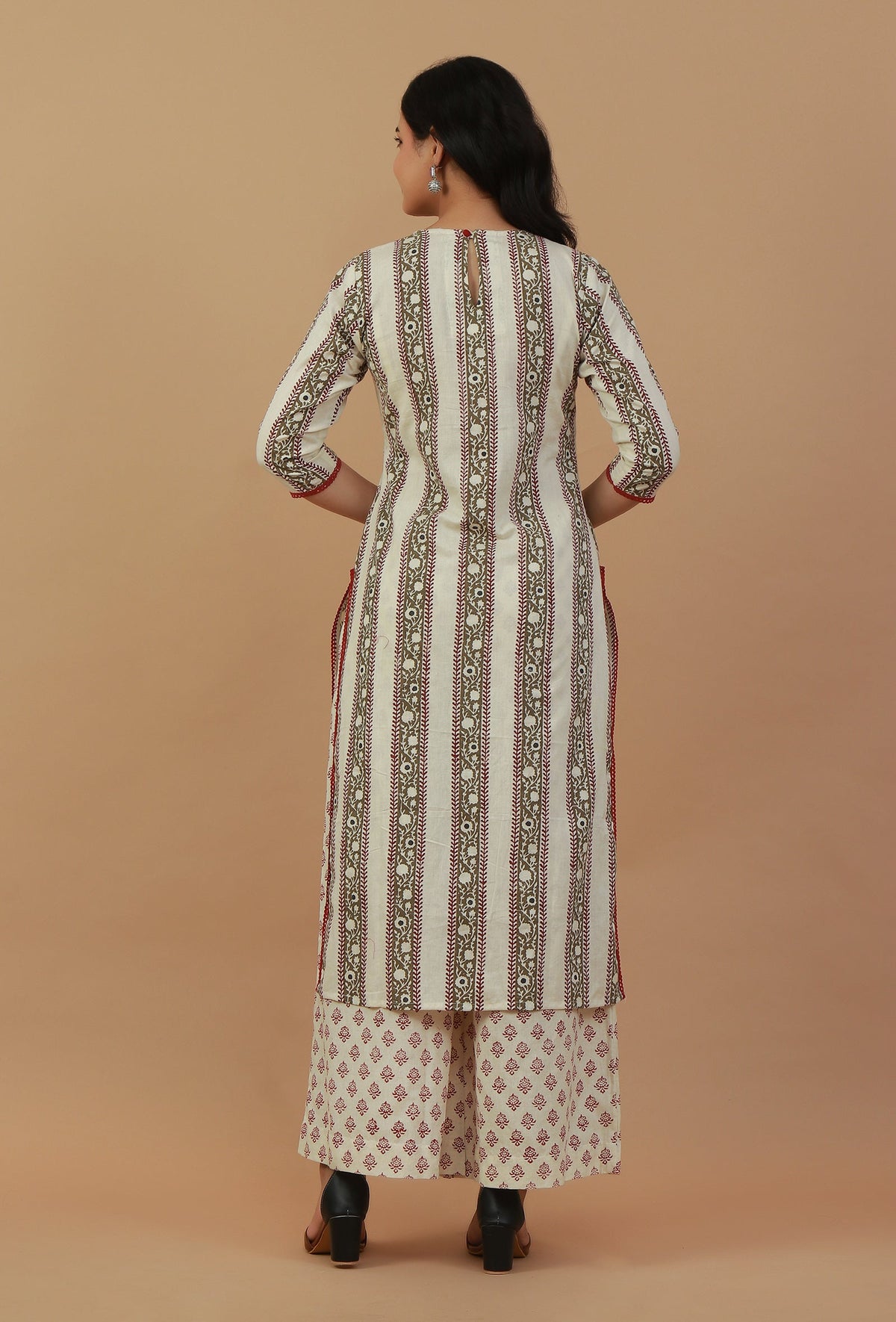 Set of 2: Off-White Printed Kurta with Matching Palazzo Pants クルタ S・パラッツォ S
