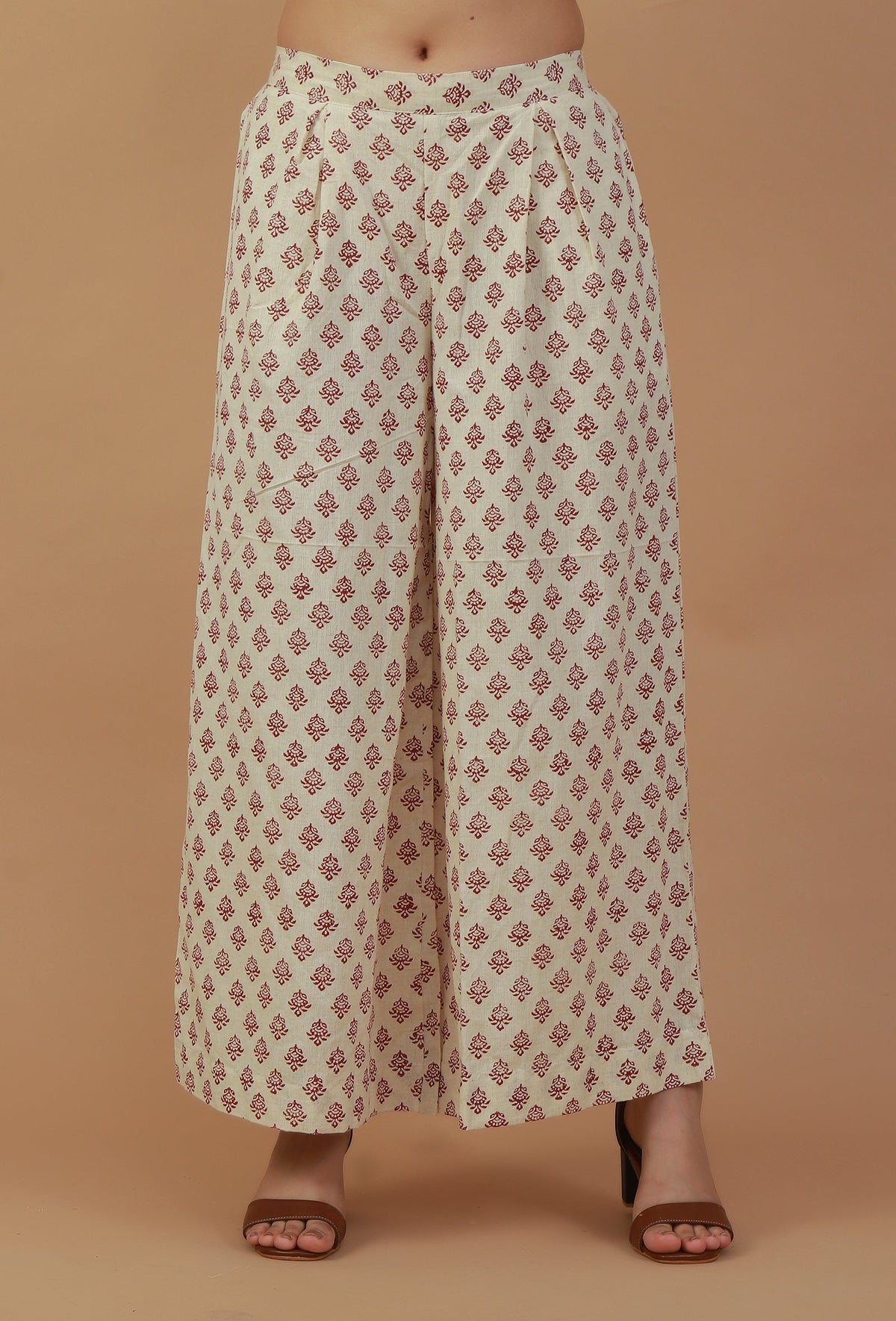 Set of 2: Off-White Printed Kurta with Matching Palazzo Pants クルタ S・パラッツォ S