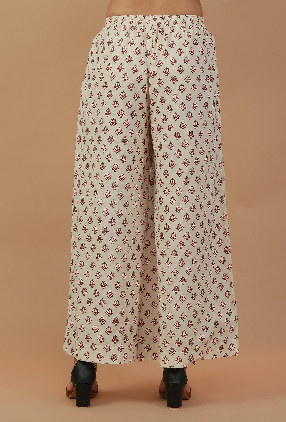Set of 2: Off-White Printed Kurta with Matching Palazzo Pants クルタ S・パラッツォ M