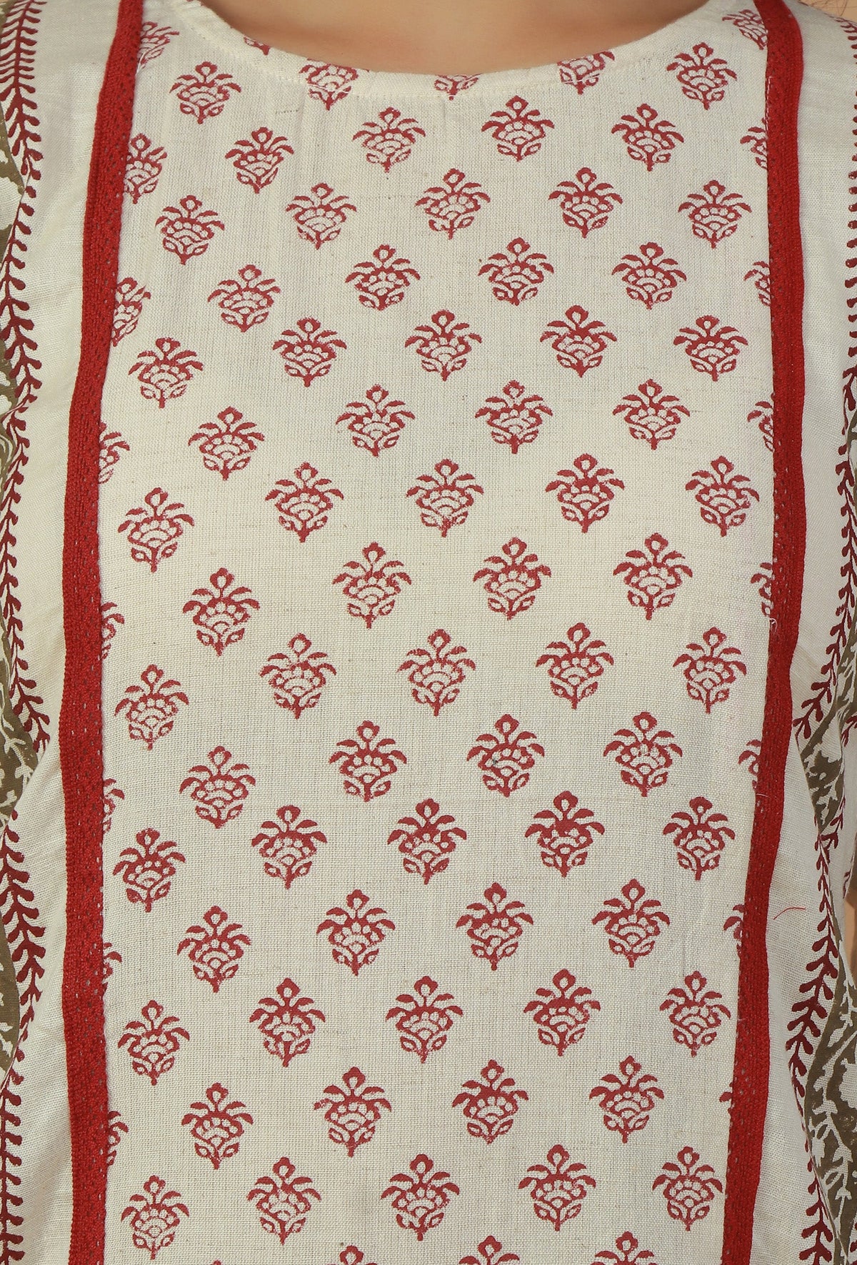Set of 2: Off-White Printed Kurta with Matching Palazzo Pants クルタ S・パラッツォ XXXL