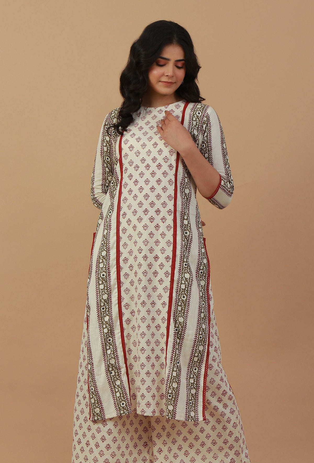 Off-White Block Printed Cotton Kurta サイズ XS