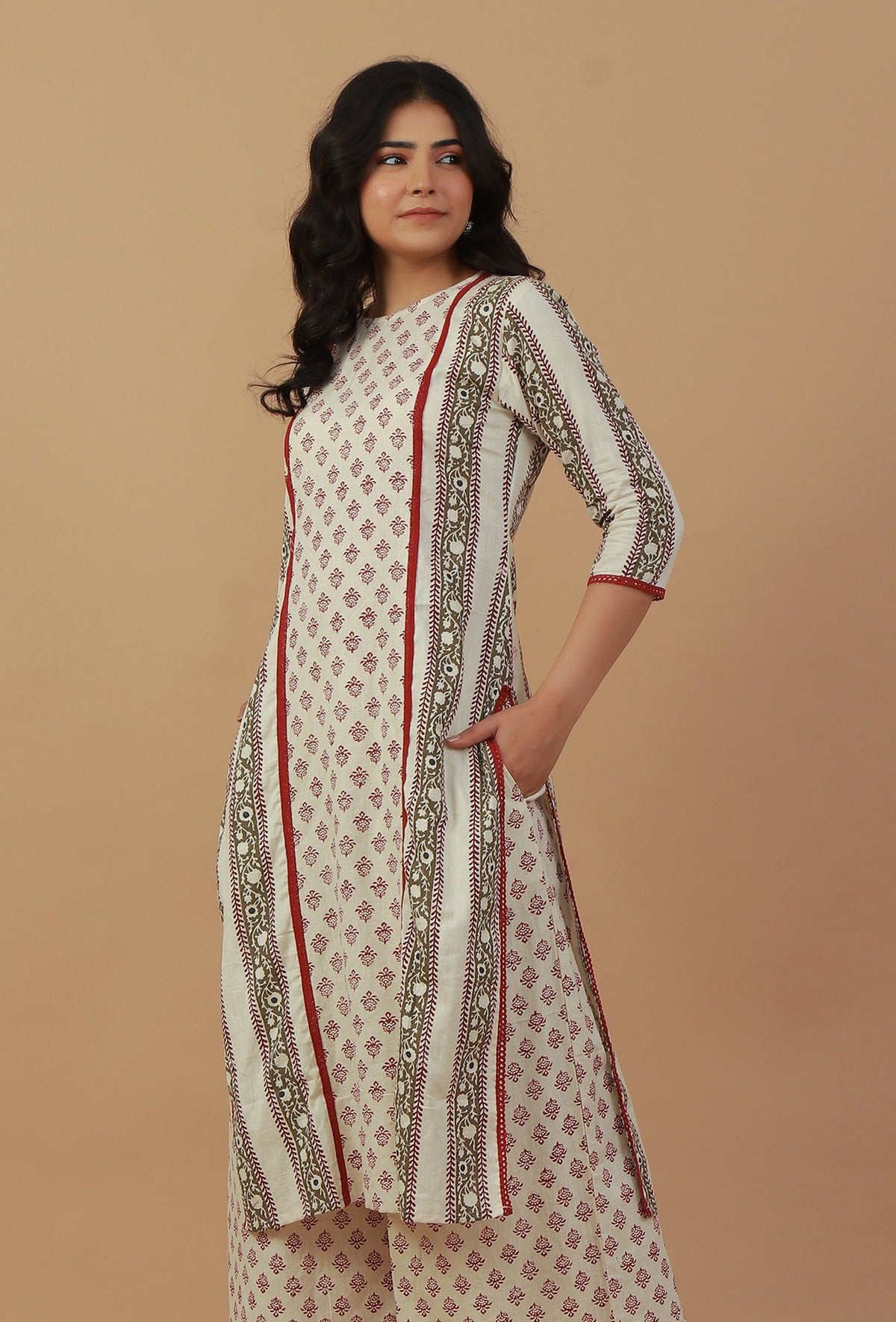 Off-White Block Printed Cotton Kurta サイズ S