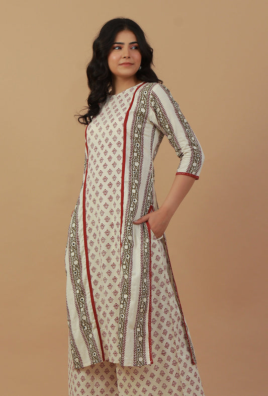 Off-White Block Printed Cotton Kurta サイズ S
