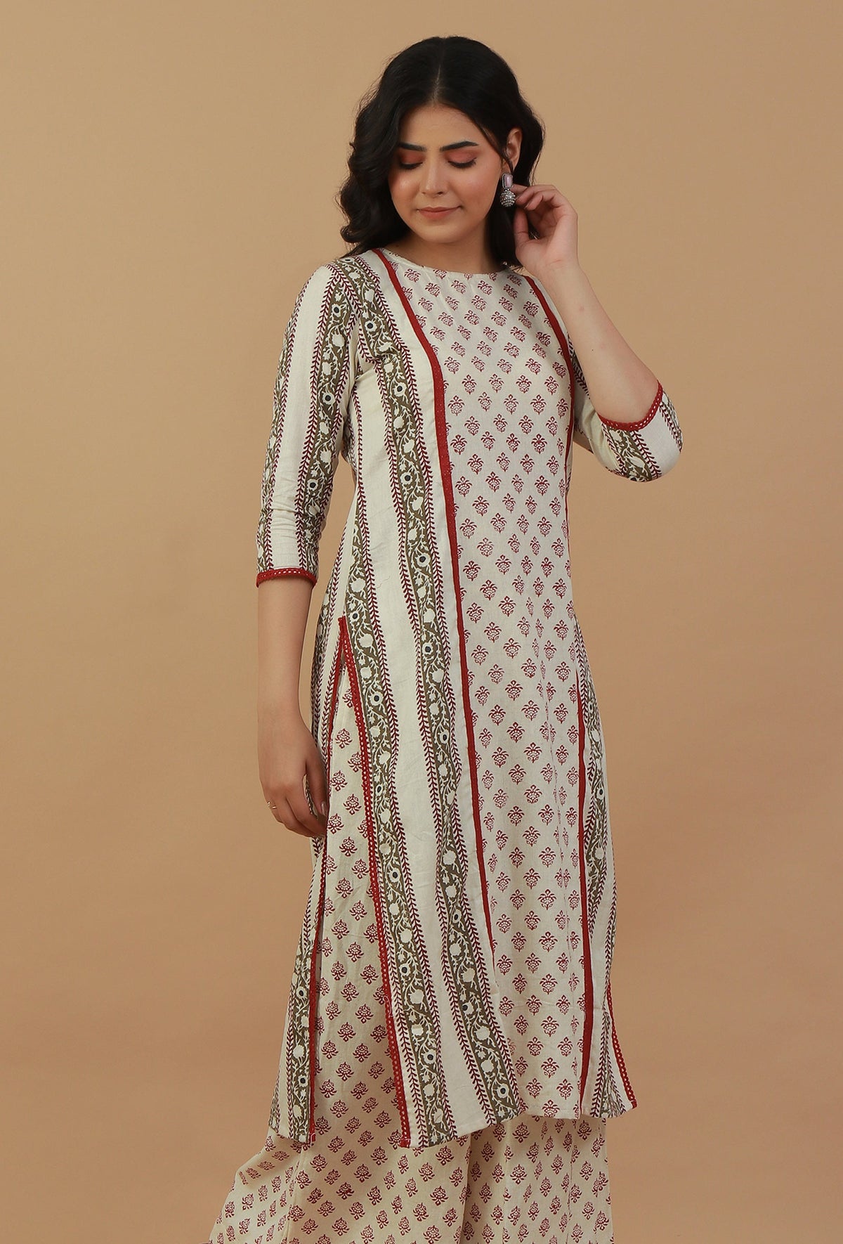 Off-White Block Printed Cotton Kurta サイズ S
