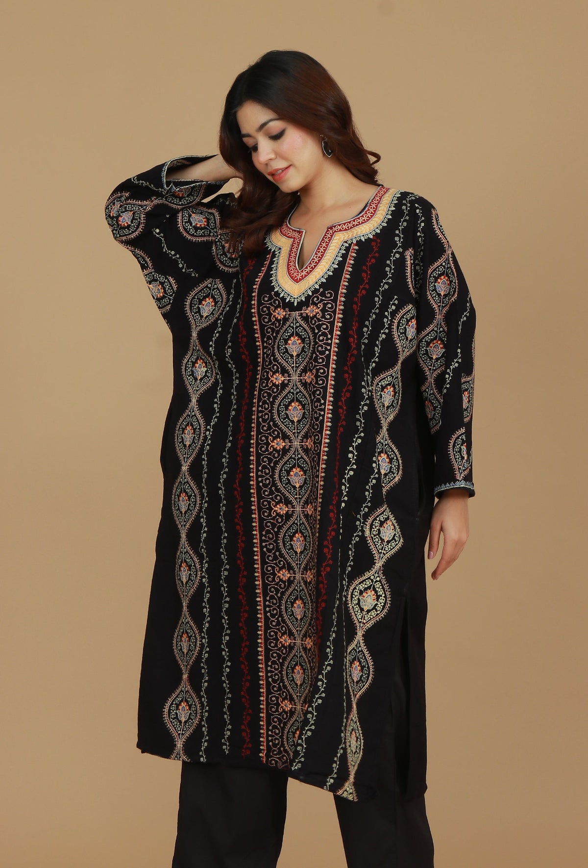 Black Kashmiri Embroidered Phiran