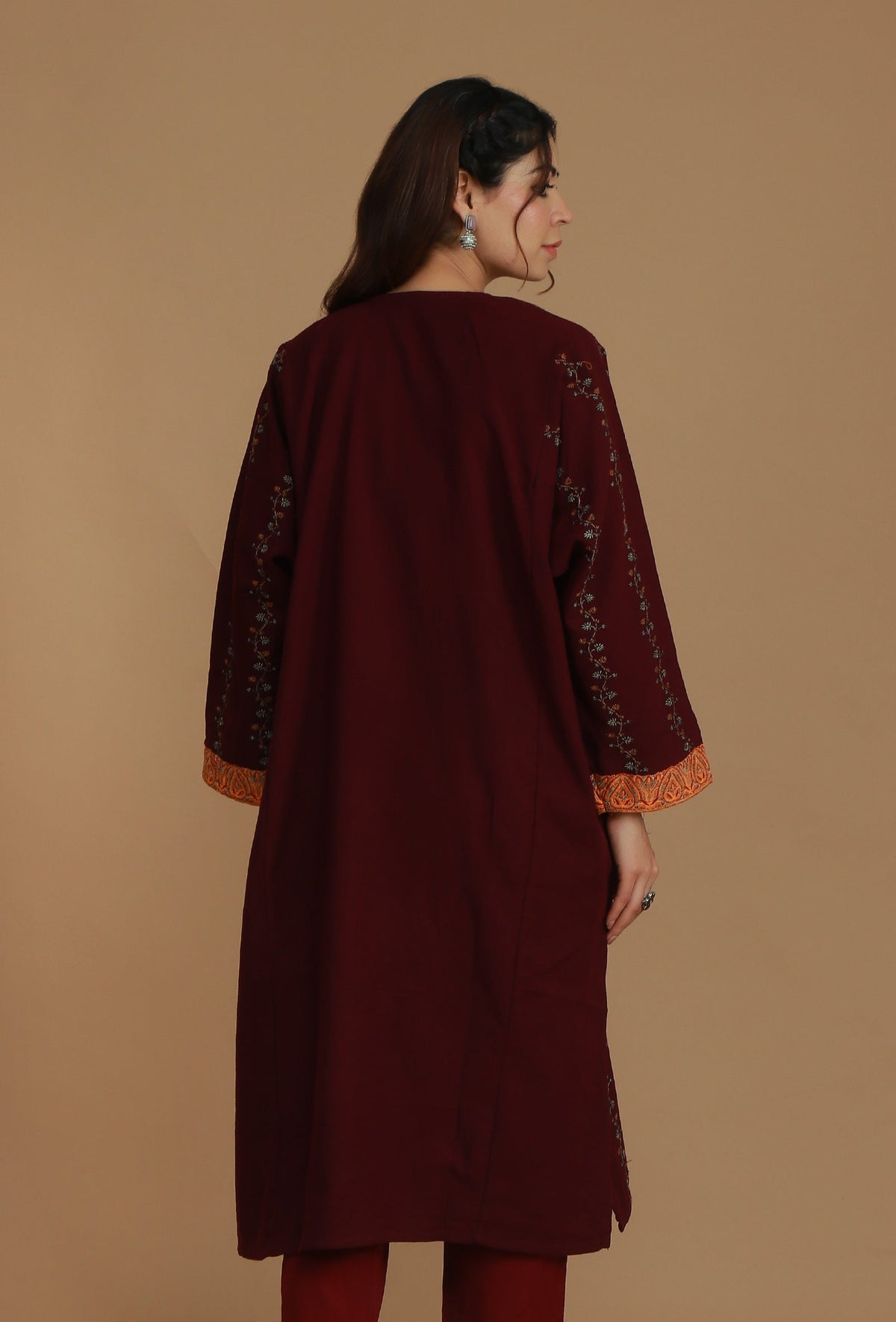 Maroon Phiran with Paisley and Vine Aari Embroidery