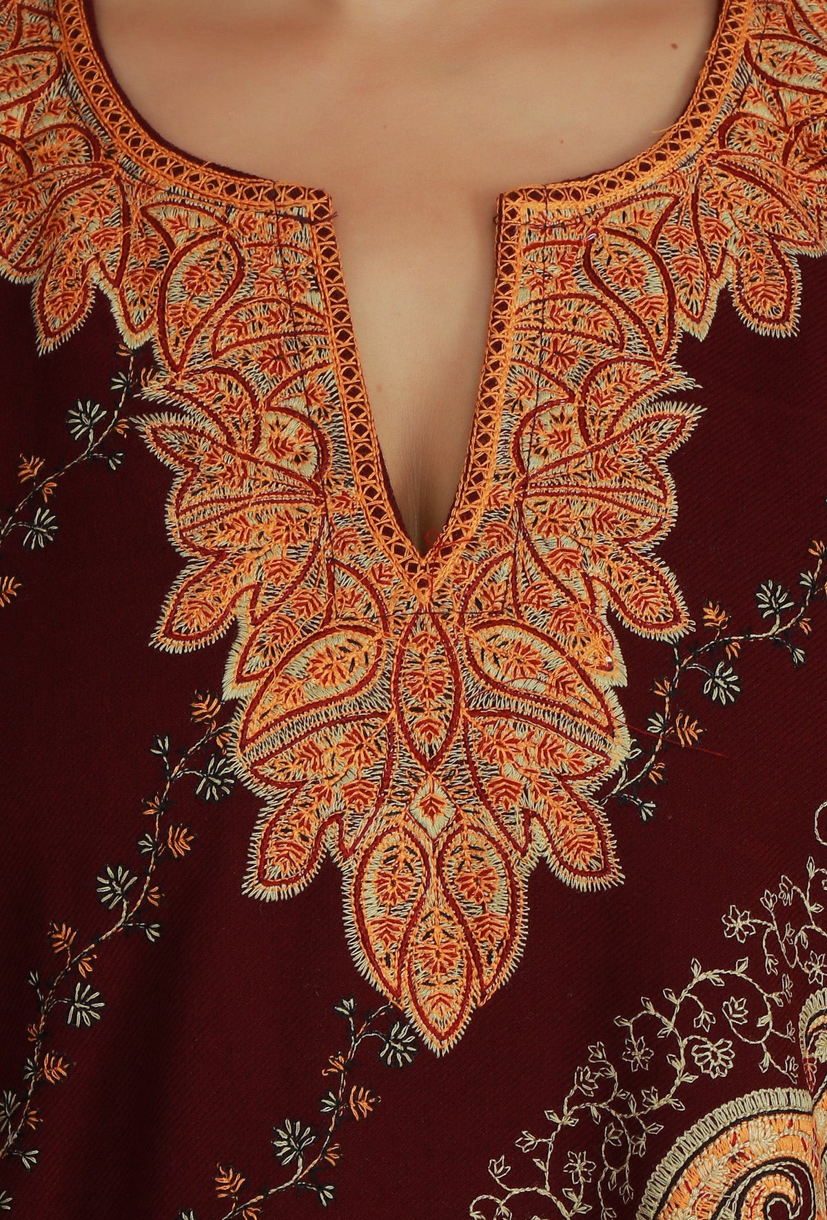 Maroon Phiran with Paisley and Vine Aari Embroidery