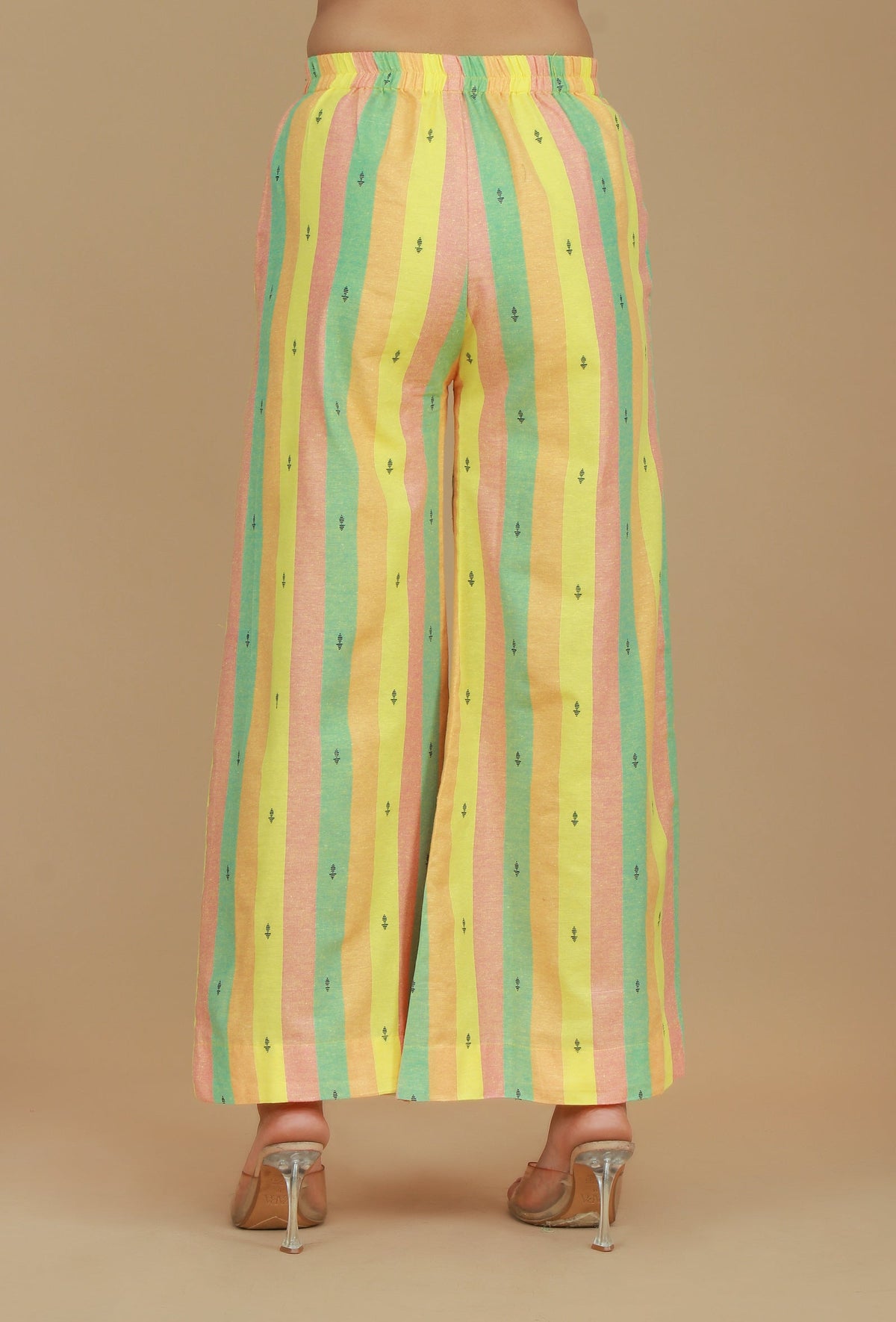Set of 2 Lime Green & Yellow Striped Cotton Viscose Kurta with Matching Pants クルタ S・パンツ S