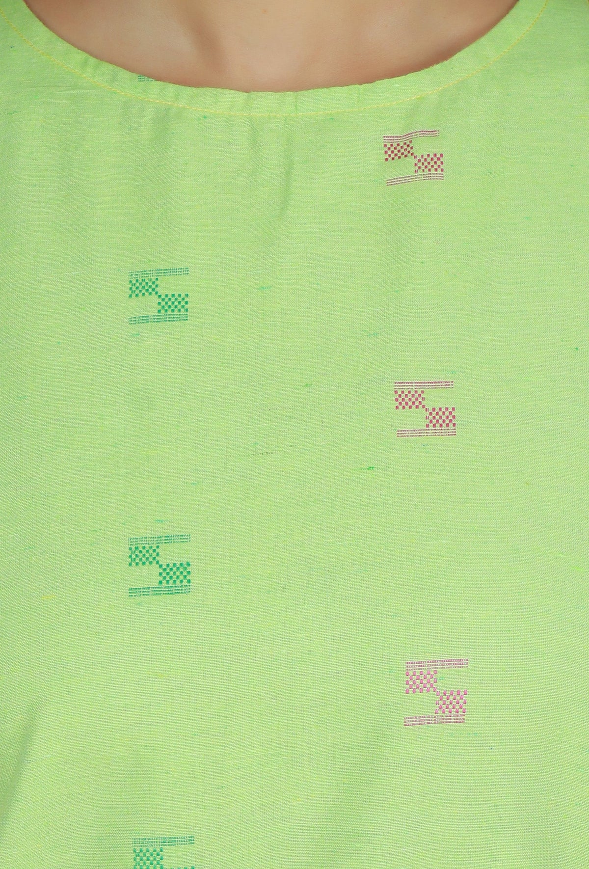 Lime Green & Yellow Striped Cotton Viscose Kurta サイズ XL