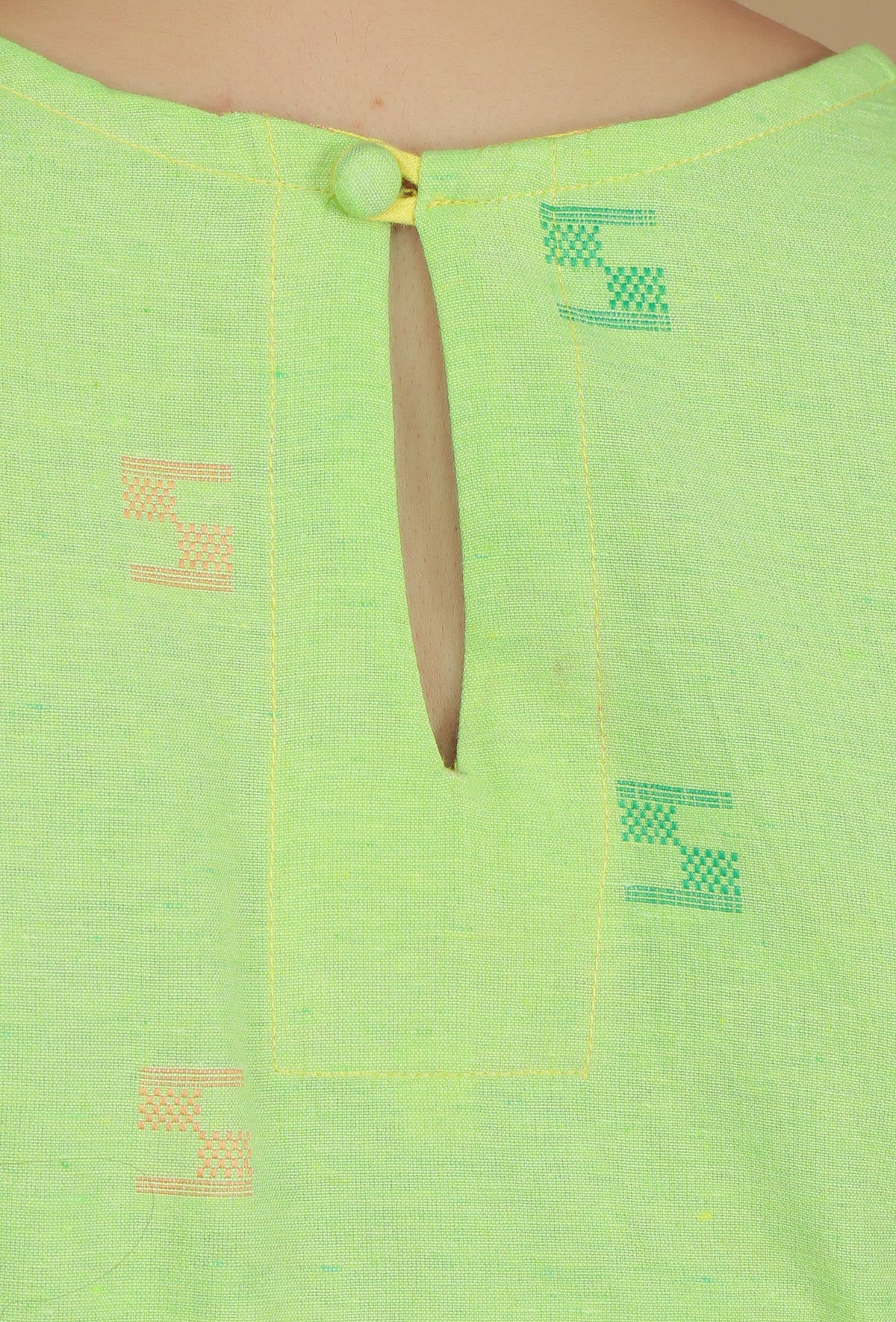 Lime Green & Yellow Striped Cotton Viscose Kurta サイズ S