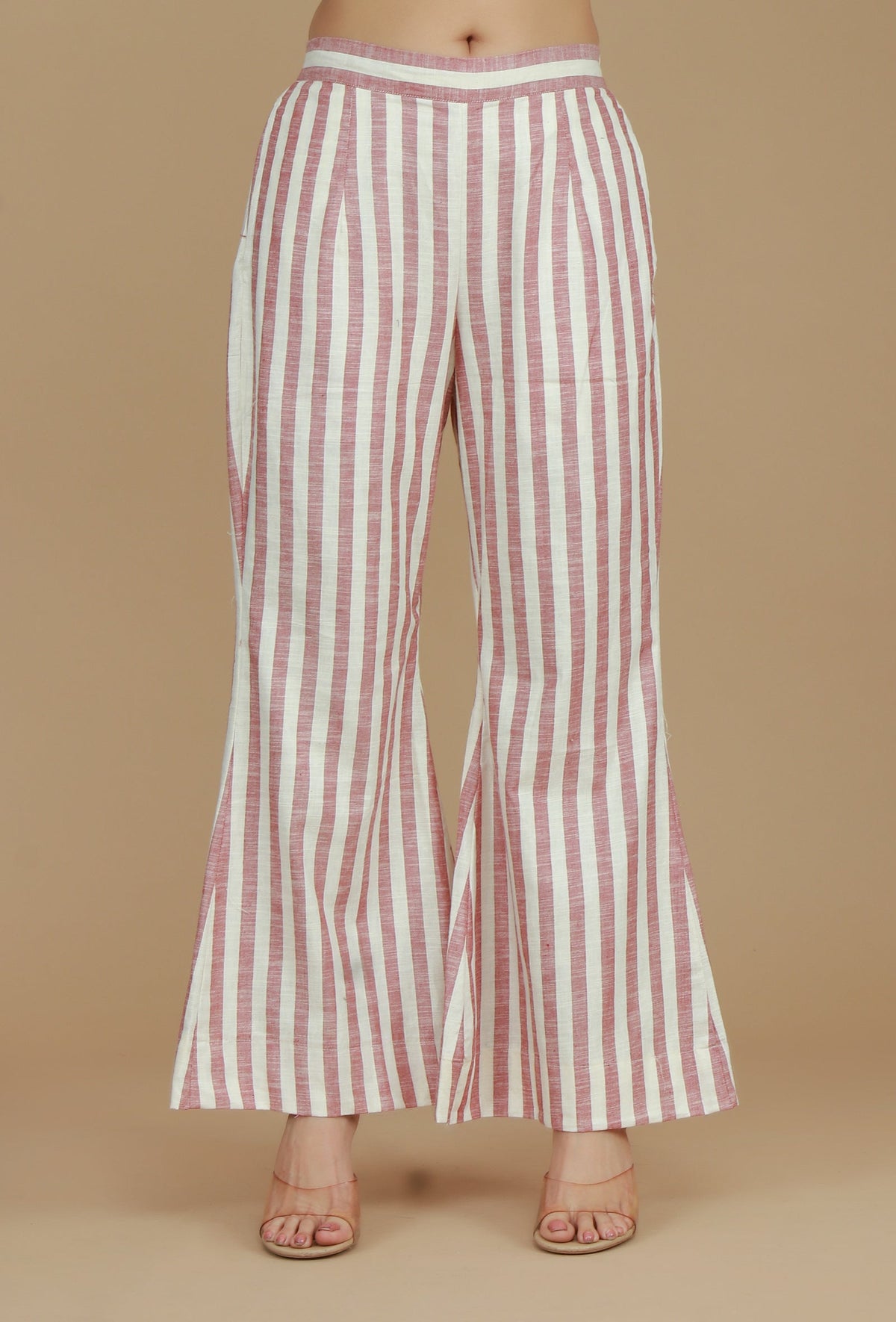Set of 2: Rose & Ivory Striped Asymmetric Top with Matching Pants トップス XXXL・パンツ S