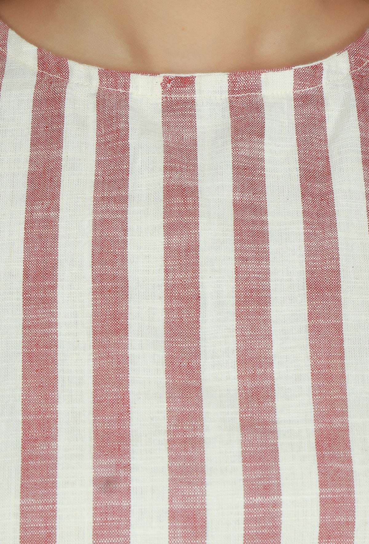 Rose & Ivory Striped Asymmetric Cotton Viscose Top サイズ S