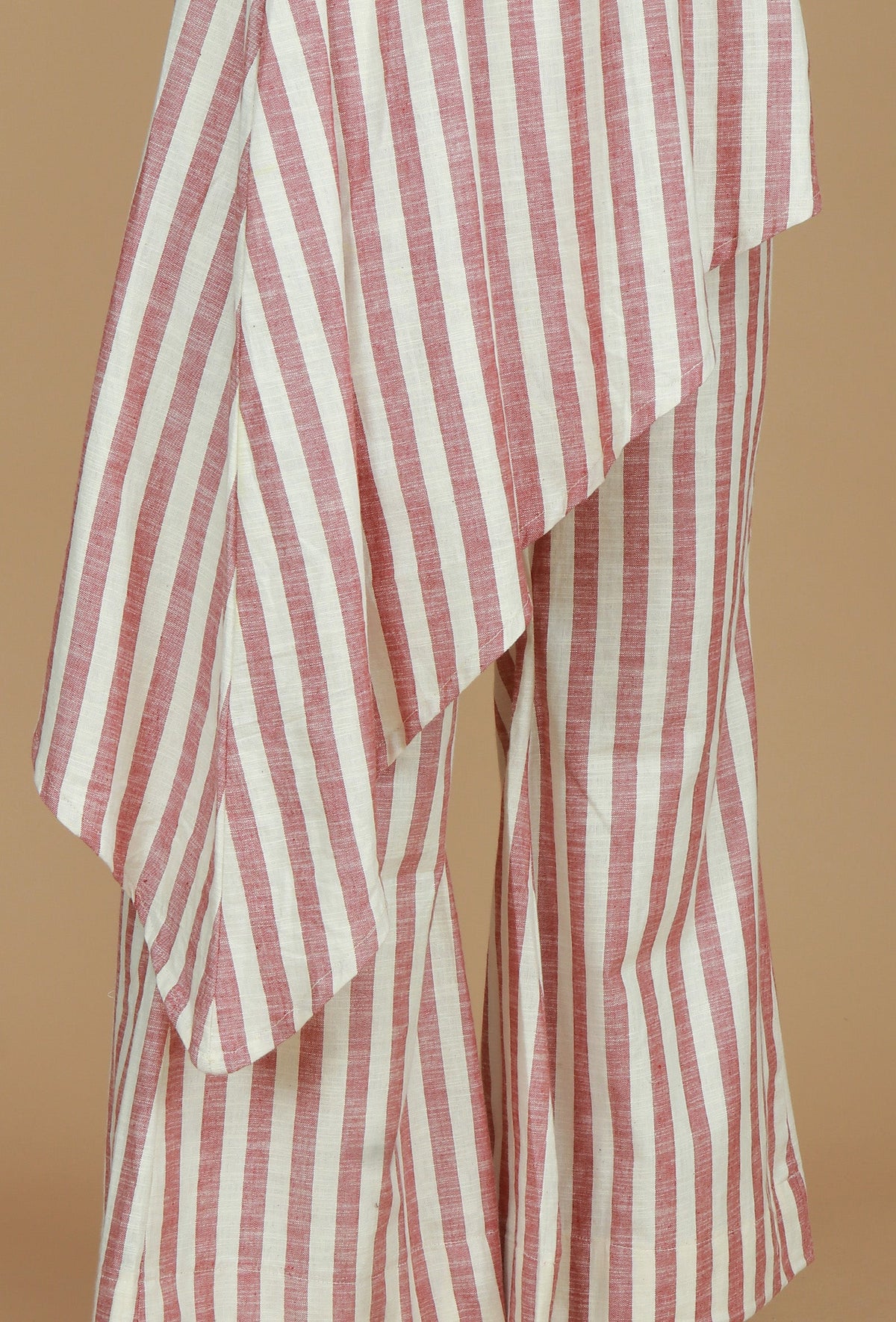 Rose & Ivory Striped Asymmetric Cotton Viscose Top サイズ L