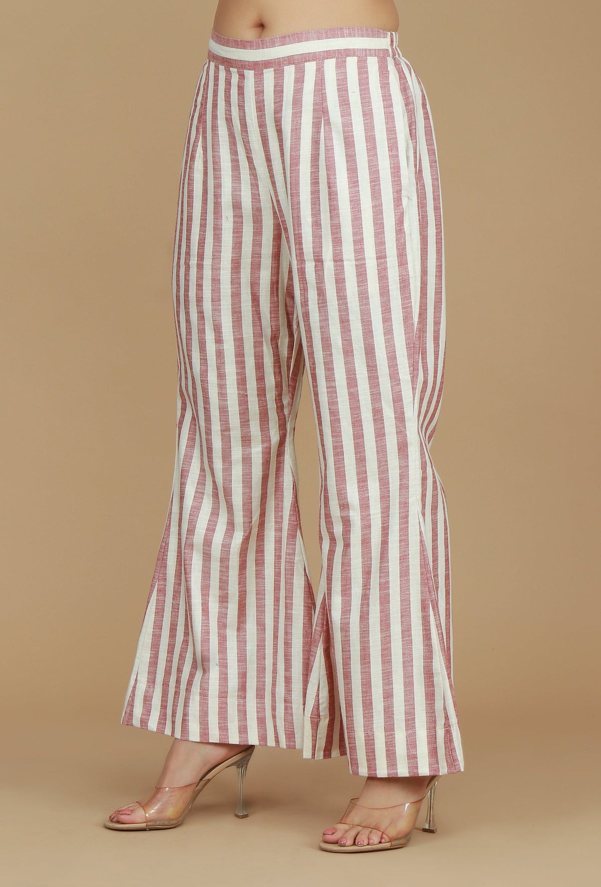 Rose & Ivory Striped Wide-Leg Cotton Viscose Pants サイズ XL