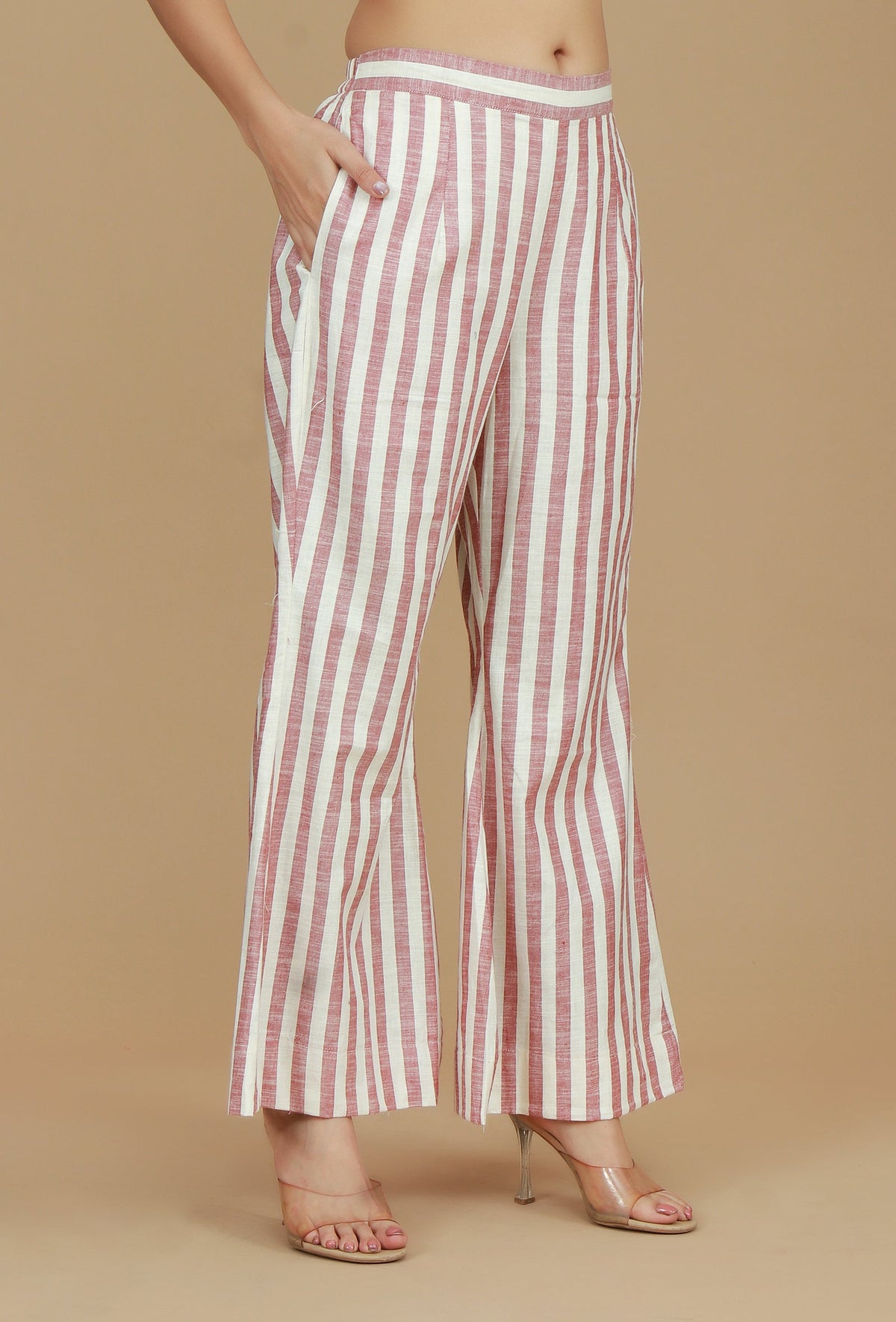 Rose & Ivory Striped Wide-Leg Cotton Viscose Pants サイズ XS