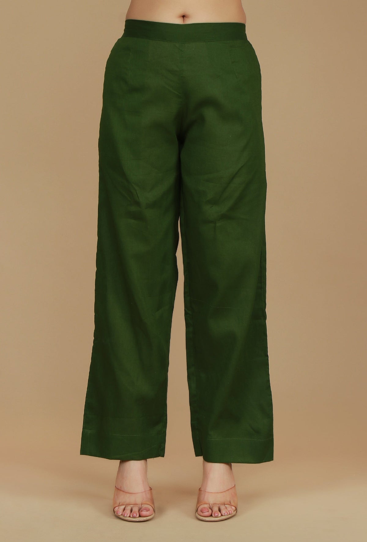 Dark Green Solid Cotton Pants サイズ XL