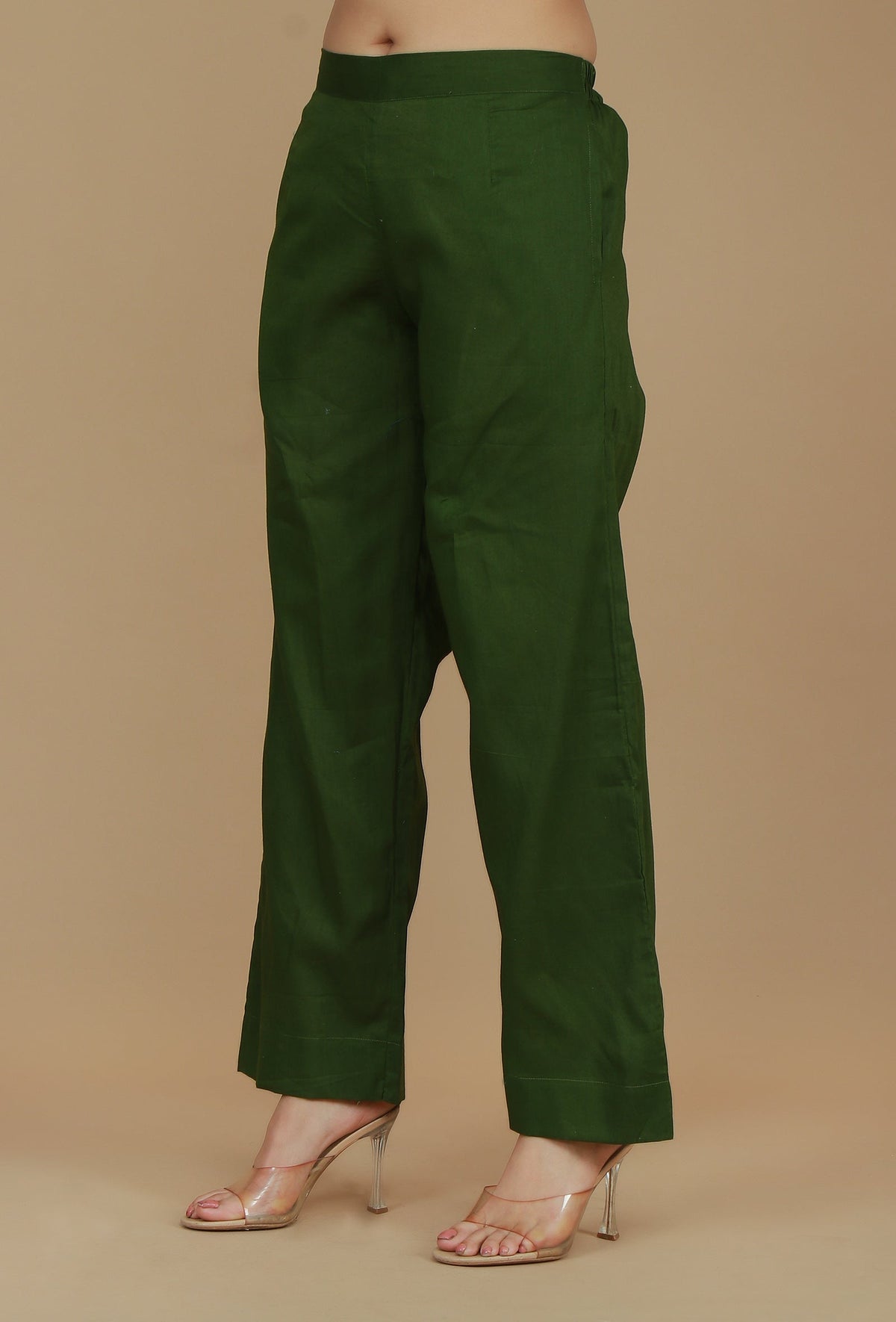 Dark Green Solid Cotton Pants サイズ L