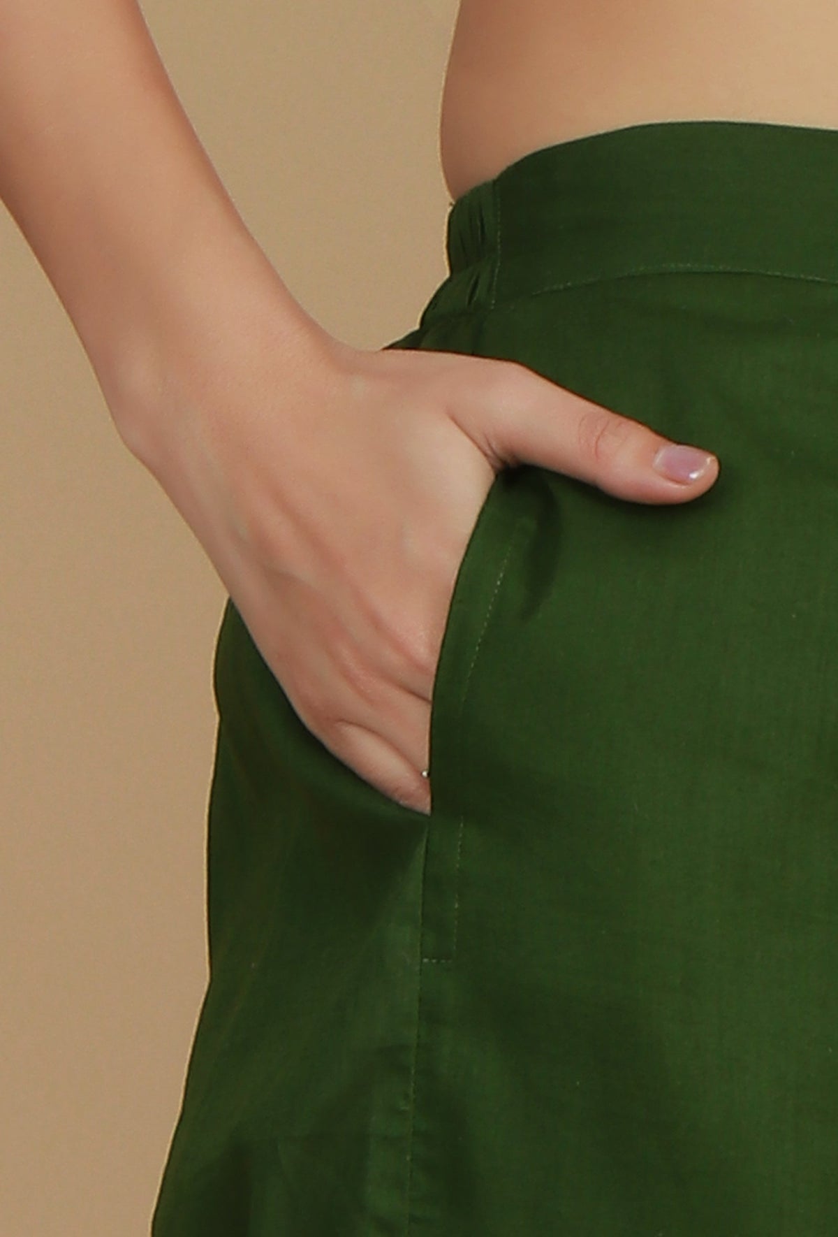 Dark Green Solid Cotton Pants サイズ L