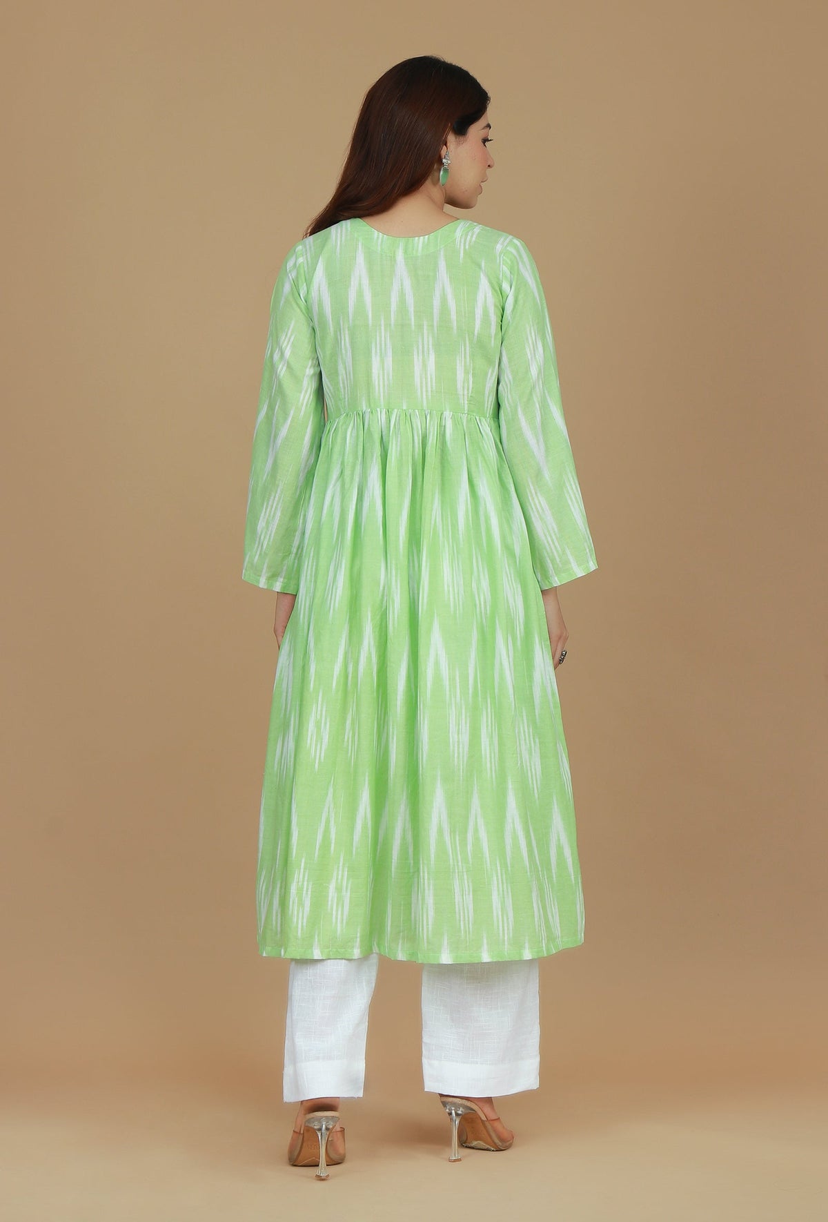 Light Green Ikat Flared Cotton Kurta サイズ XXL