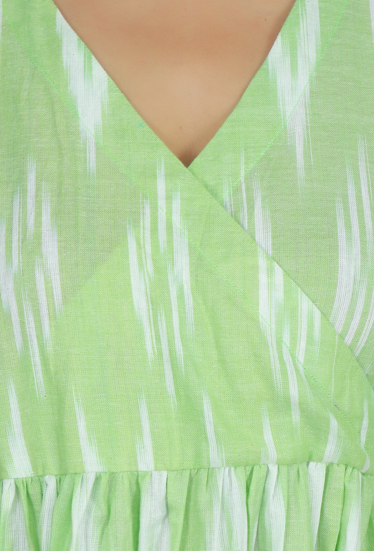 Light Green Ikat Flared Cotton Kurta サイズ L